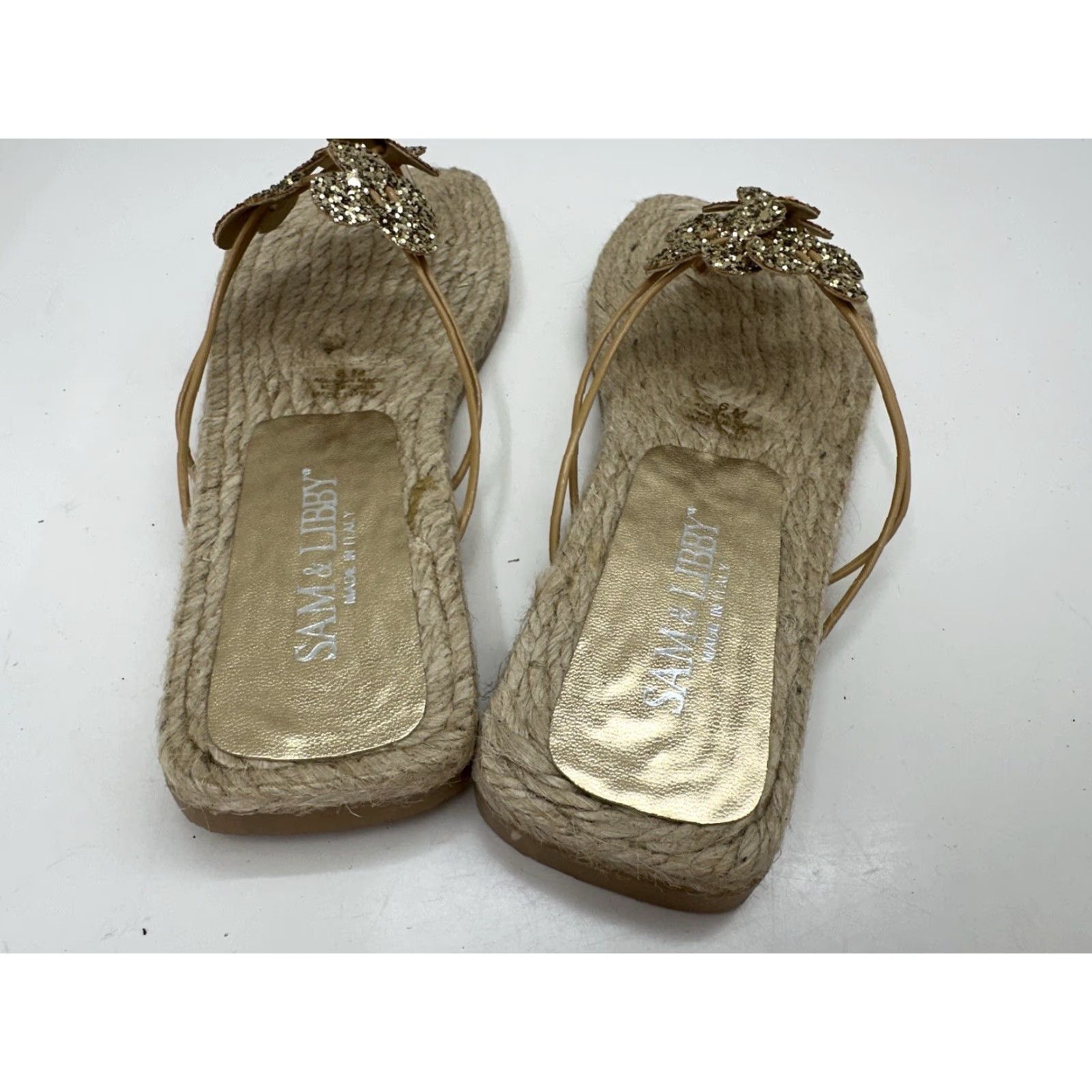 Vintage Sam & Libby Womens Sandals Size 6 M Flip Flops Brown Glitter Floral Jute Flats Size US 6 / IT 36 - 7 Thumbnail