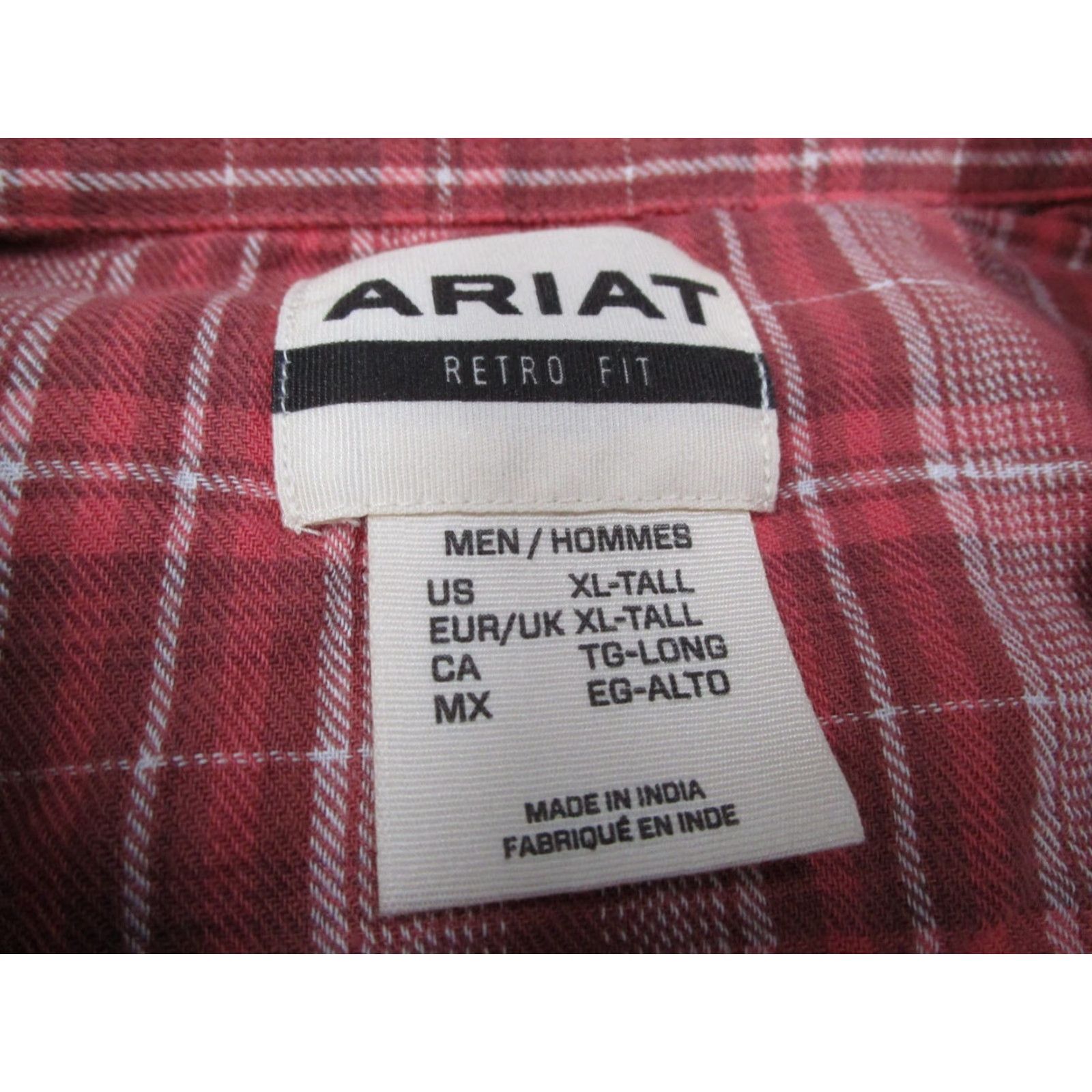 Ariat Ariat Shirt Mens XL Tall Red Plaid Western Pearl Snap Long Sleeve Retro Fit Size US XL / EU 56 / 4 - 3 Thumbnail