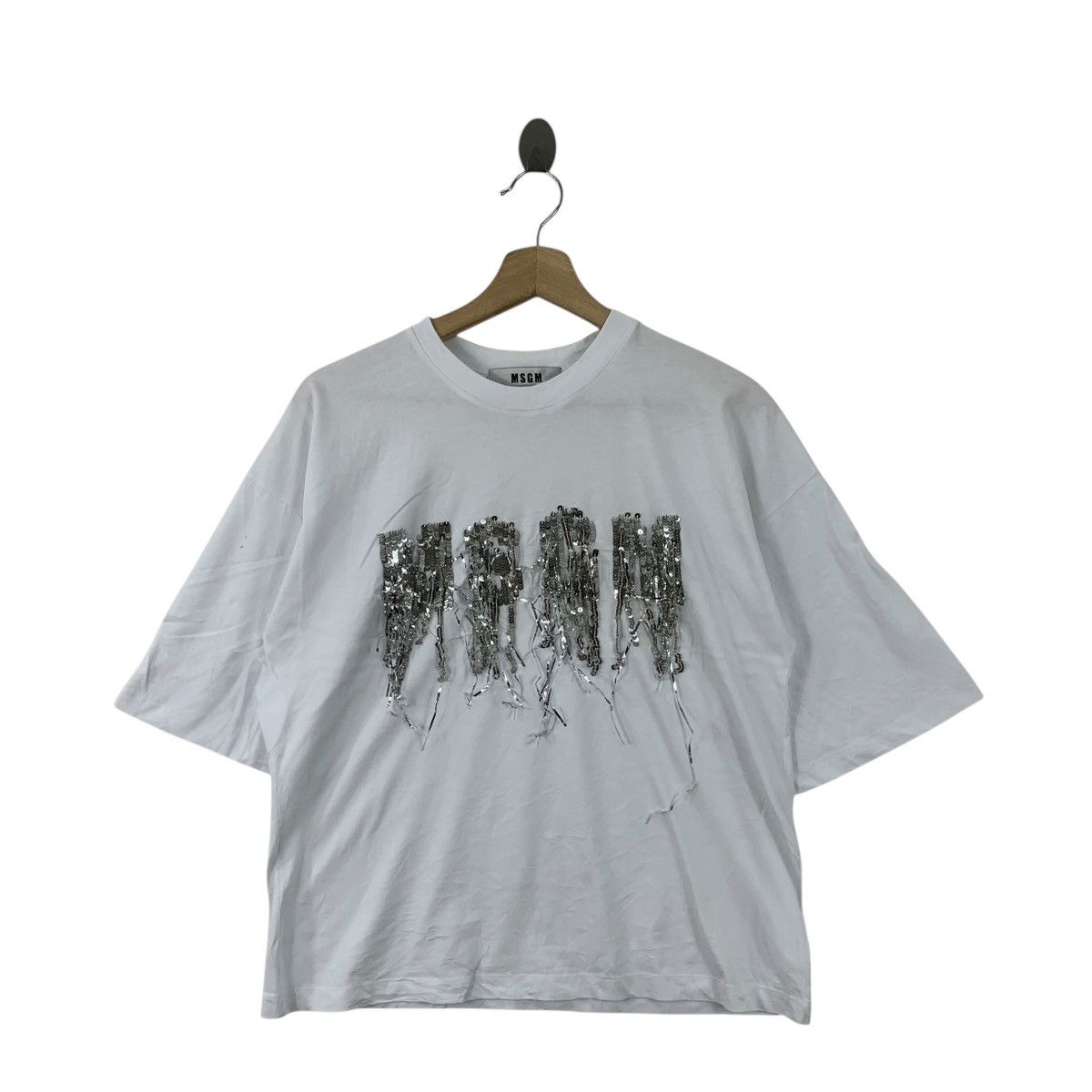 MSGM MILANO Made In ITALY Sequined Abstract Tee Shirt Top