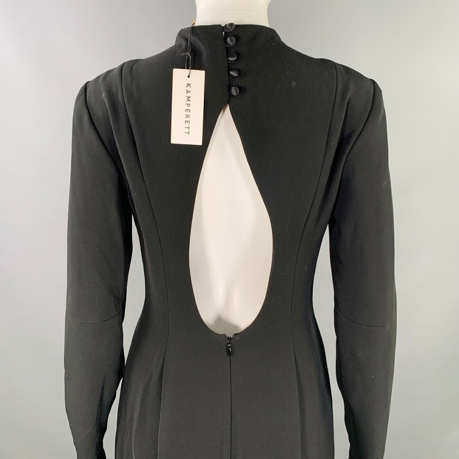 Other KAMPERETT Arc Black Long Sleeve Keyhole Back Evening Gown Size S / US 4 / IT 40 - 4 Thumbnail