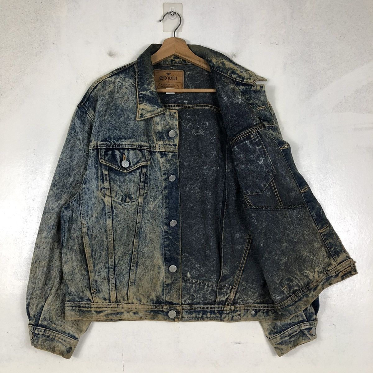 Edwin 📌VINTAGE RUSTY BIKER DENIM JACKET TRUCKER EDWIN Size US L / EU 52-54 / 3 - 12 Thumbnail