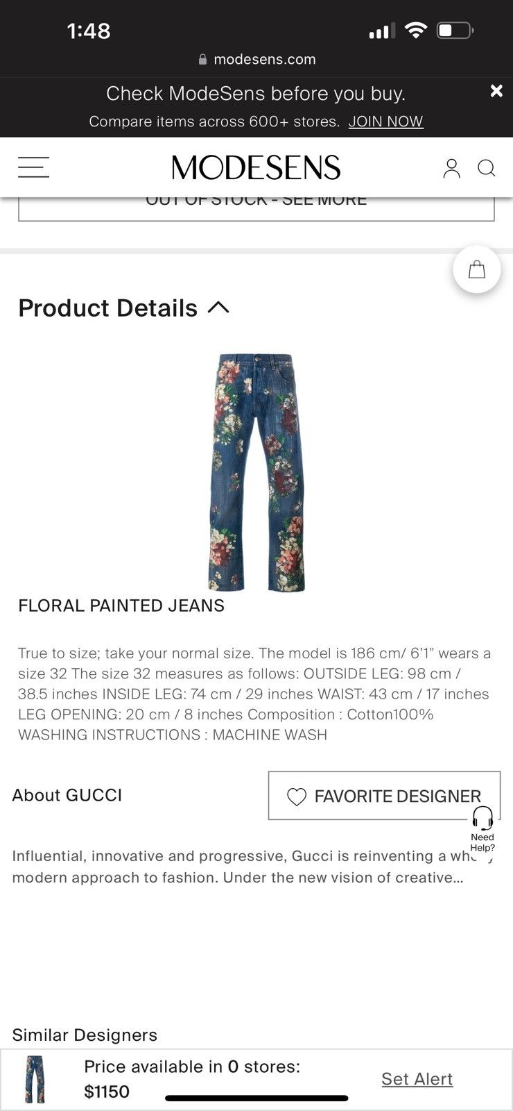 Gucci Gucci floral painted denim Size US 31 - 13 Thumbnail