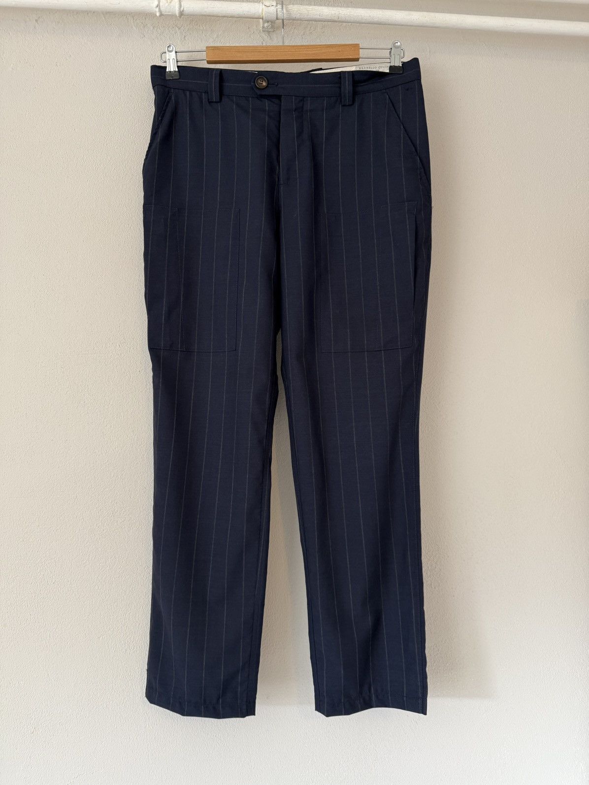 Brunello Cucinelli Brunello Cucinelli Navy Pinstripe Wool Trousers Size US 34 / EU 50 - 1 Thumbnail