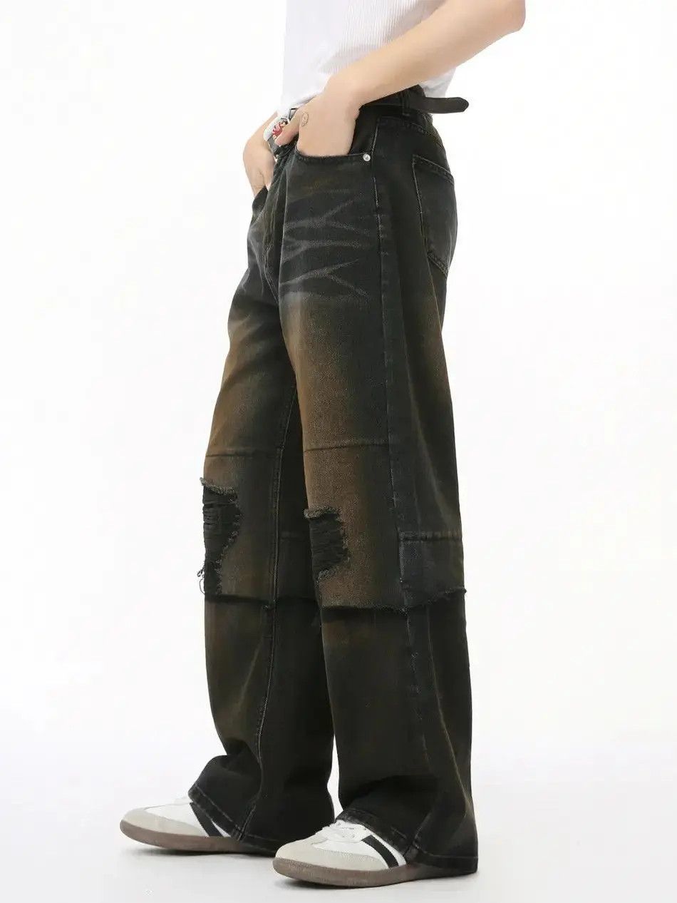 Japanese Brand Retro loose straight leg ripped jeans Size US 32 / EU 48 - 2 Thumbnail