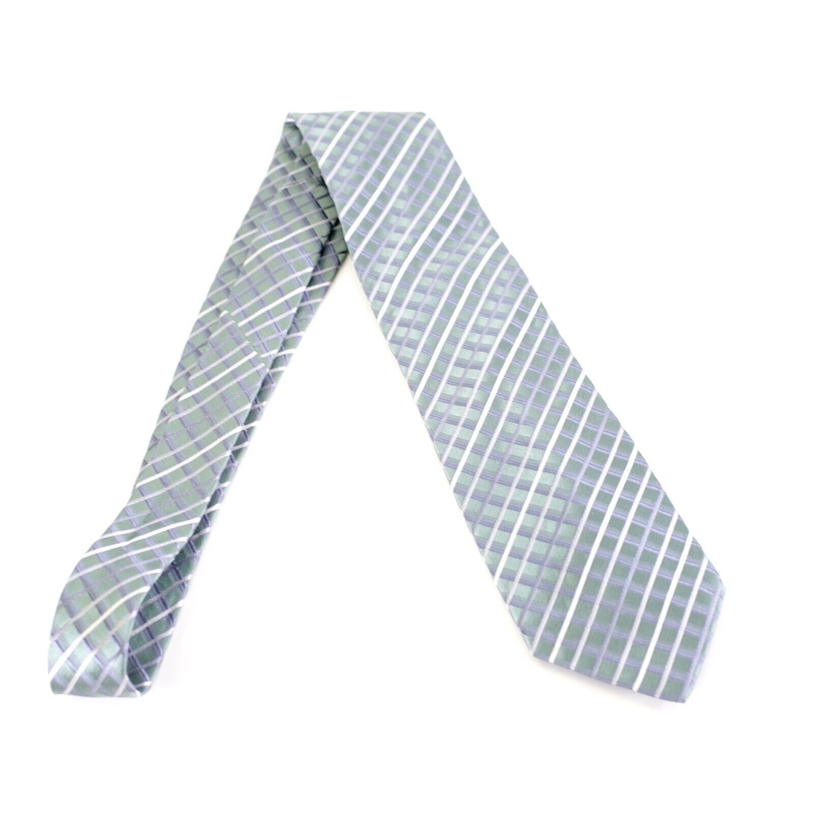 Kenneth Cole Kenneth Cole Reaction Green Gray Metallic Check Silk Tie Size ONE SIZE - 7 Thumbnail