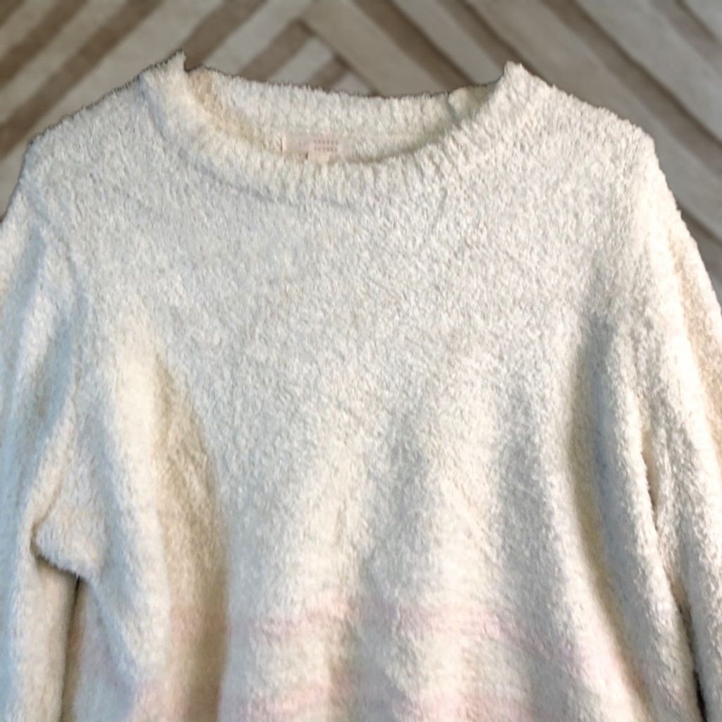 Vintage LC Lauren Conrad Womens Sweater White Pink Stripe Puff Sleeve Large Knit Style Pullover Casual Winter Fall Size L / US 10 / IT 46 - 1 Thumbnail