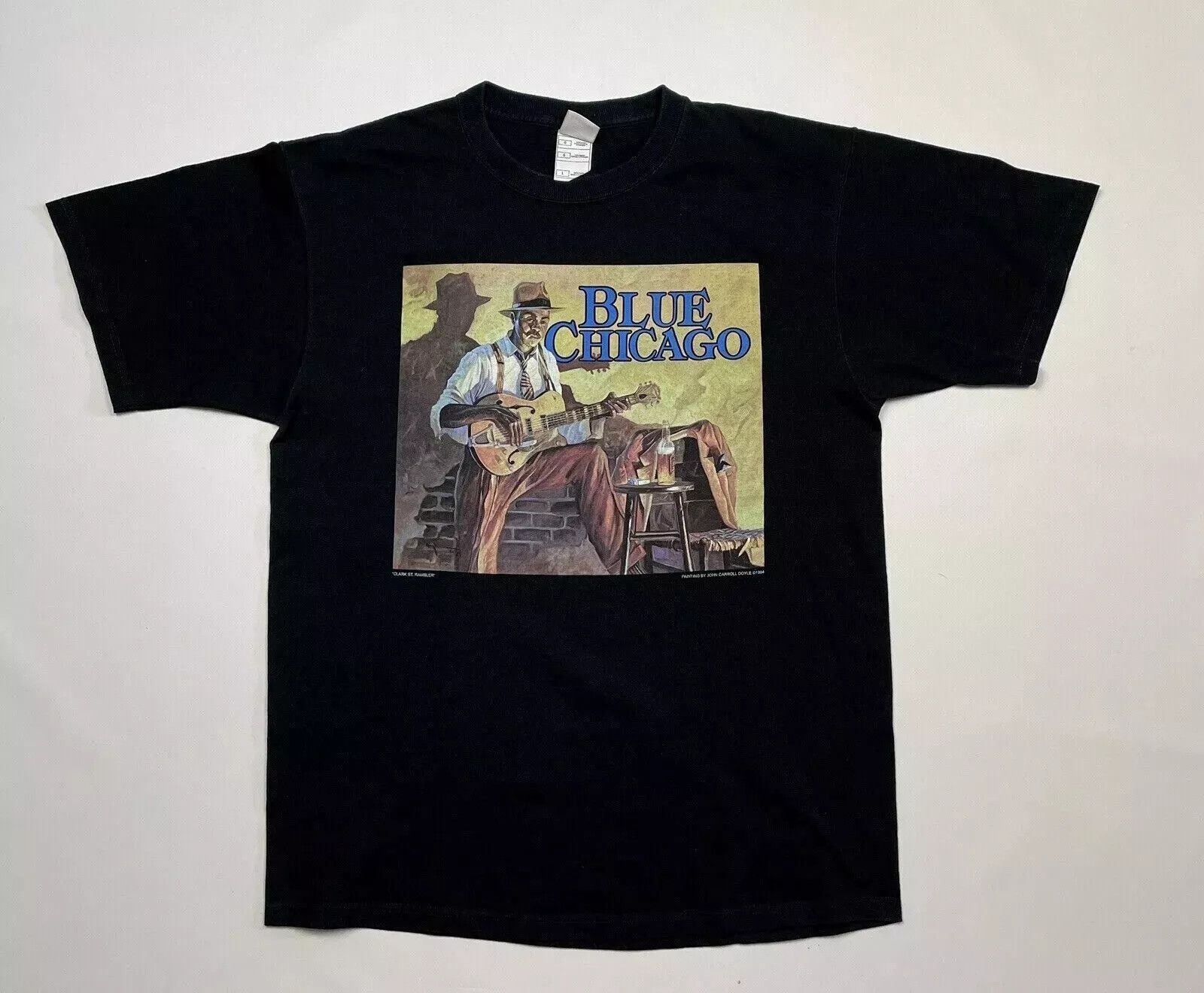 Fruit Of The Loom Vintage 1990s Blue Chicago Blues Jazz Shirt Carroll Doyle Size US L / EU 52-54 / 3 - 1 Thumbnail