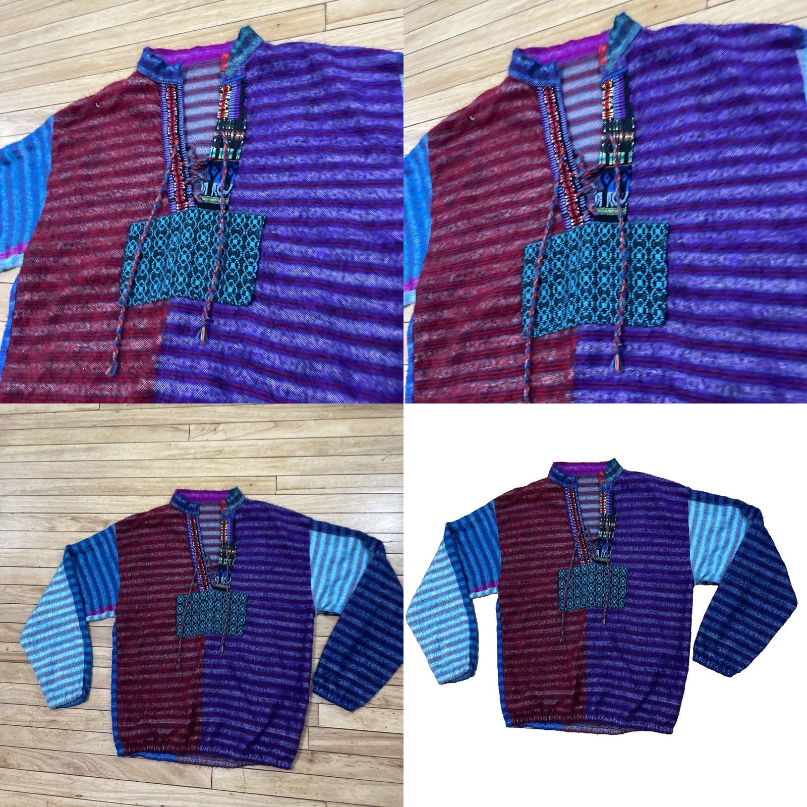 AQUA Hippie Surfer Beach Sweater Adult L Tribal Knit Aqua Purple Red ColorBlock 44" Ensemble Size L / US 10 / IT 46 - 10 Thumbnail