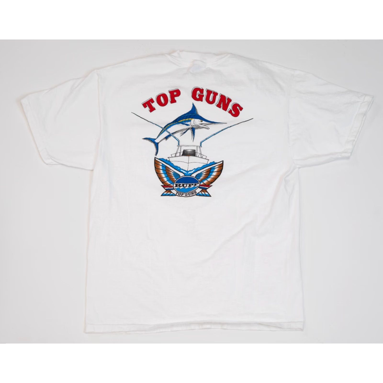 Hanes Hanes Rupp Top Guns T-Shirt Men L White Cotton Graphic Print Crew Neck Short Sleeve Logo 90s Fishing Outdoors Boat/Dad Style Size US L / EU 52-54 / 3 - 2 Thumbnail