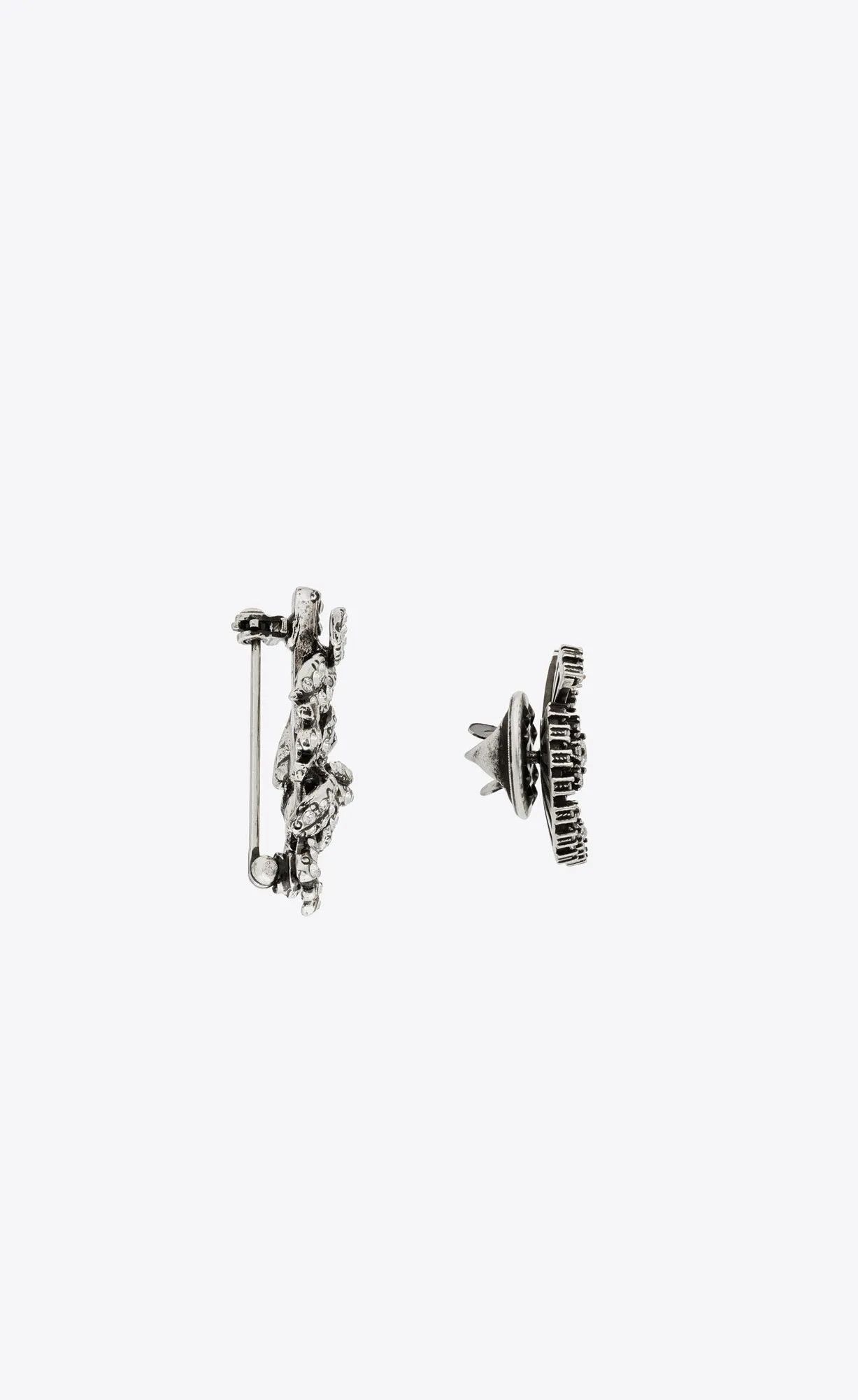 Saint Laurent Paris o1b1hav111124 Size: OS / Rhinestone Mini Brooch Silver Black Size ONE SIZE - 4 Thumbnail