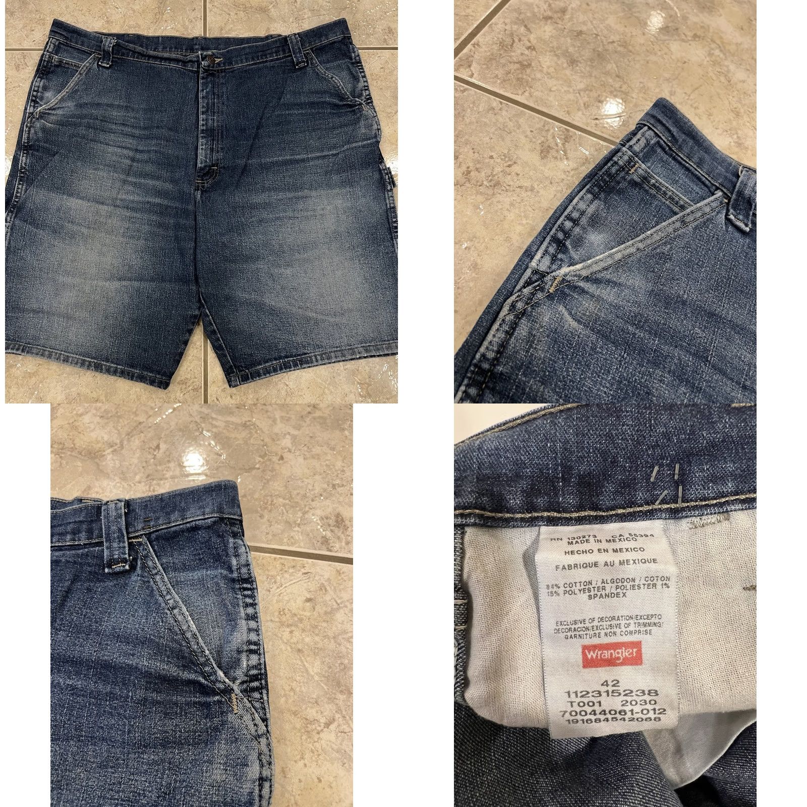 Wrangler Mens 42 Wrangler Denim Carpenter 11" Stretch Shorts Distressed Blue Dad Size US 42 / EU 58 - 8 Thumbnail