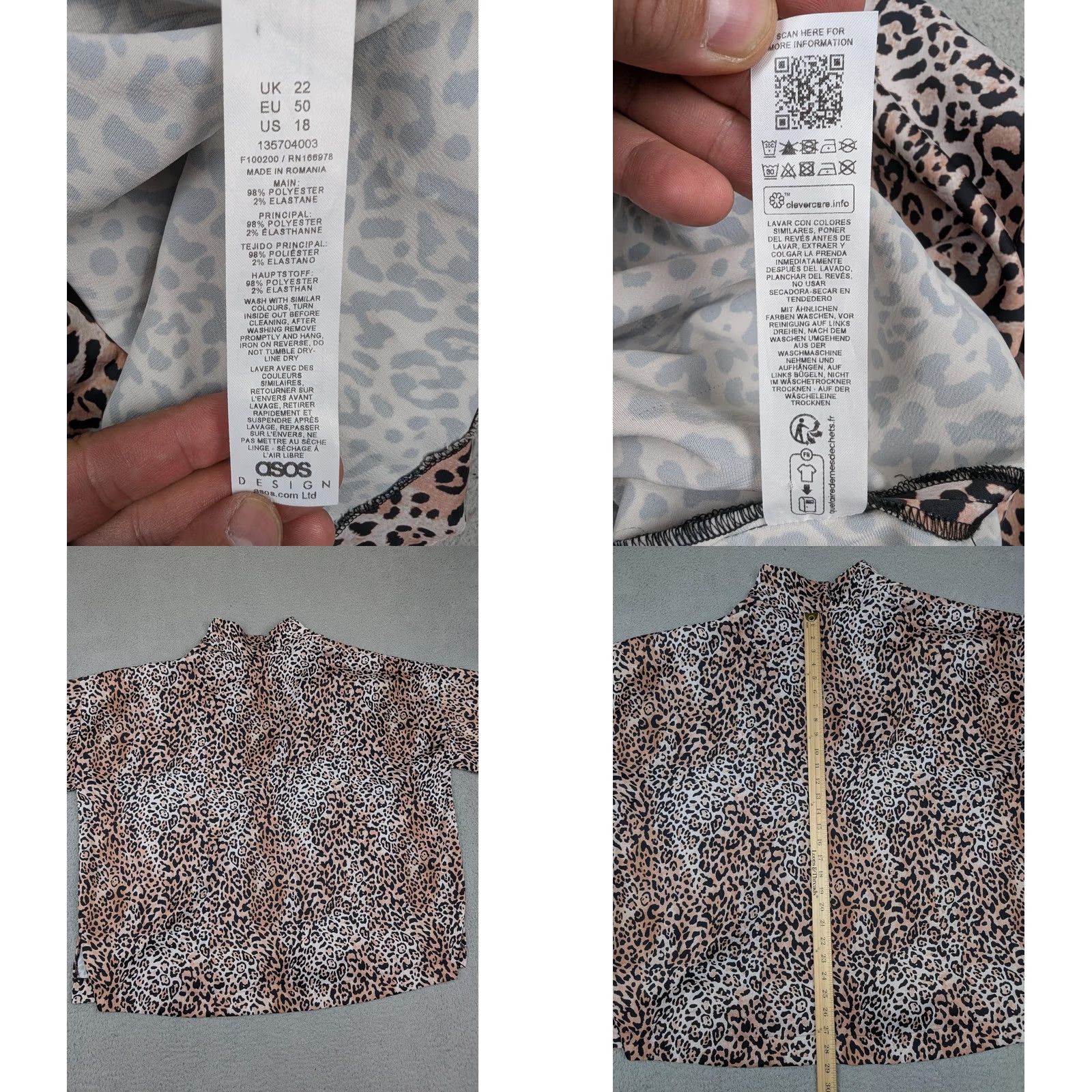 Asos ASOS Design Curve Womens Plus Short Sleeve Button Front Leopard Print Shirt Size XXL / US 16-18 / IT 52-54 - 8 Thumbnail