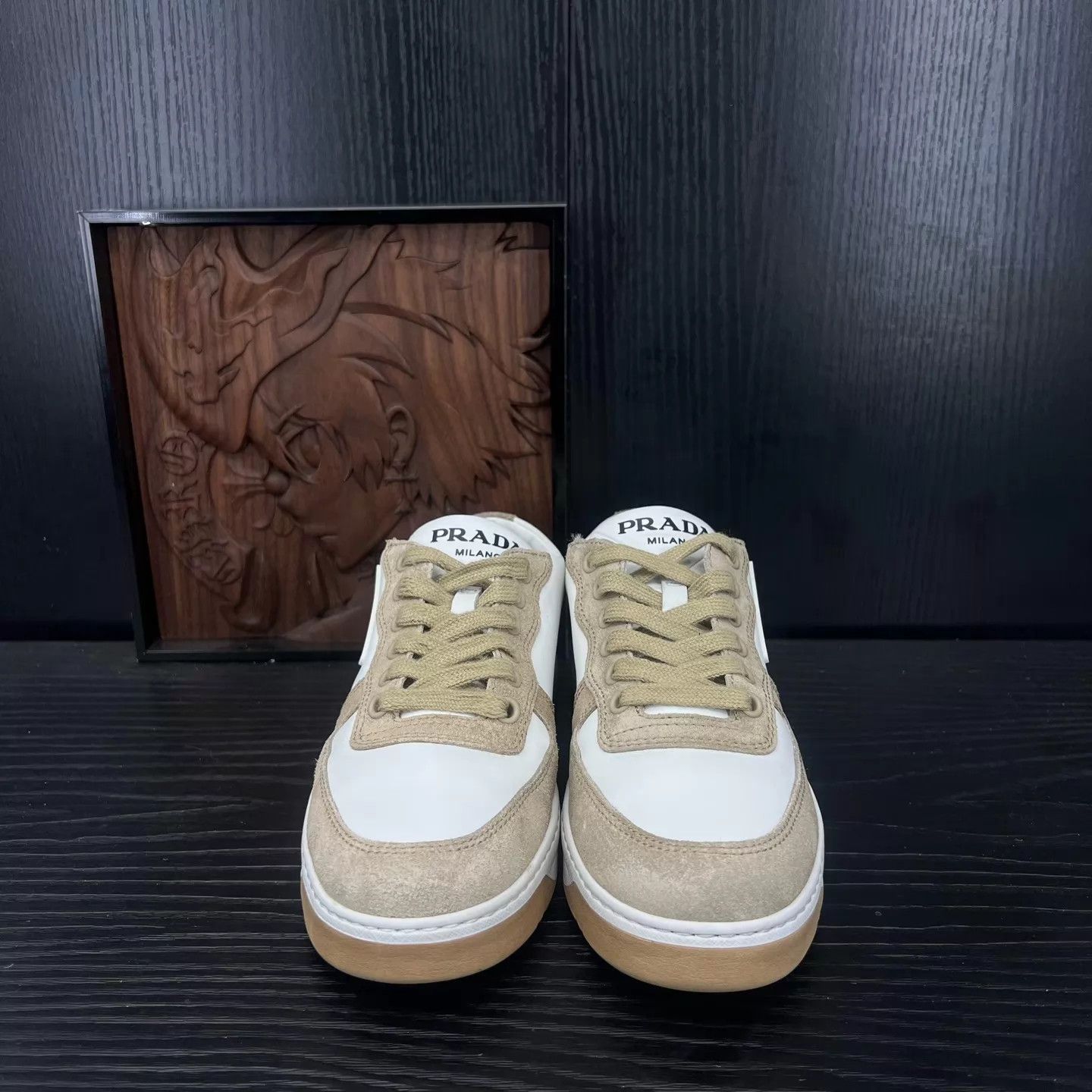 Prada PRADA Women's Triangle Logo White & Brown Sneakers Size US 4.5 / IT 34.5 - 4 Thumbnail