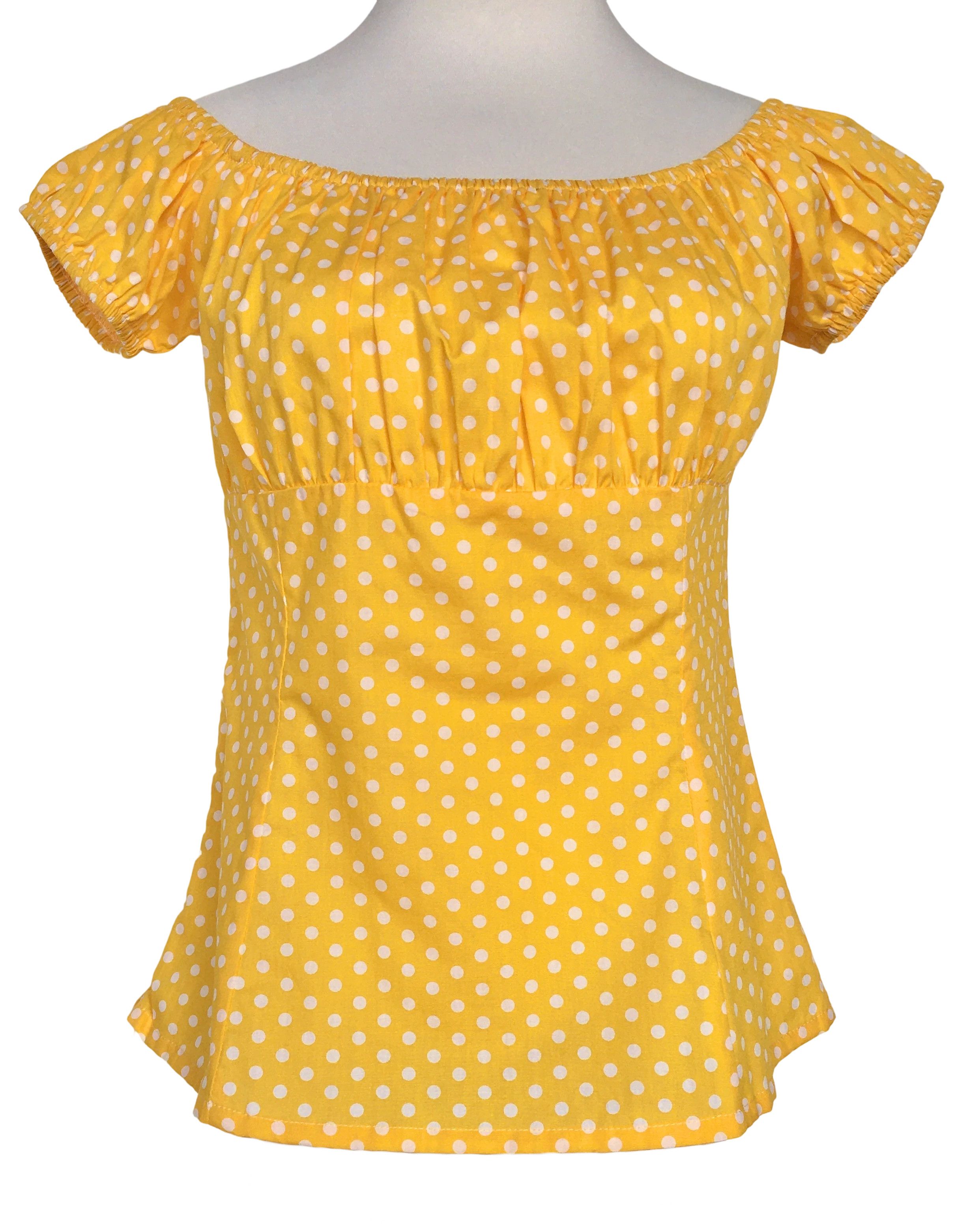 Other Vintage Polka Dots Blouses Cotton Tops Women (yellow white) Size L / US 10 / IT 46 - 1 Thumbnail