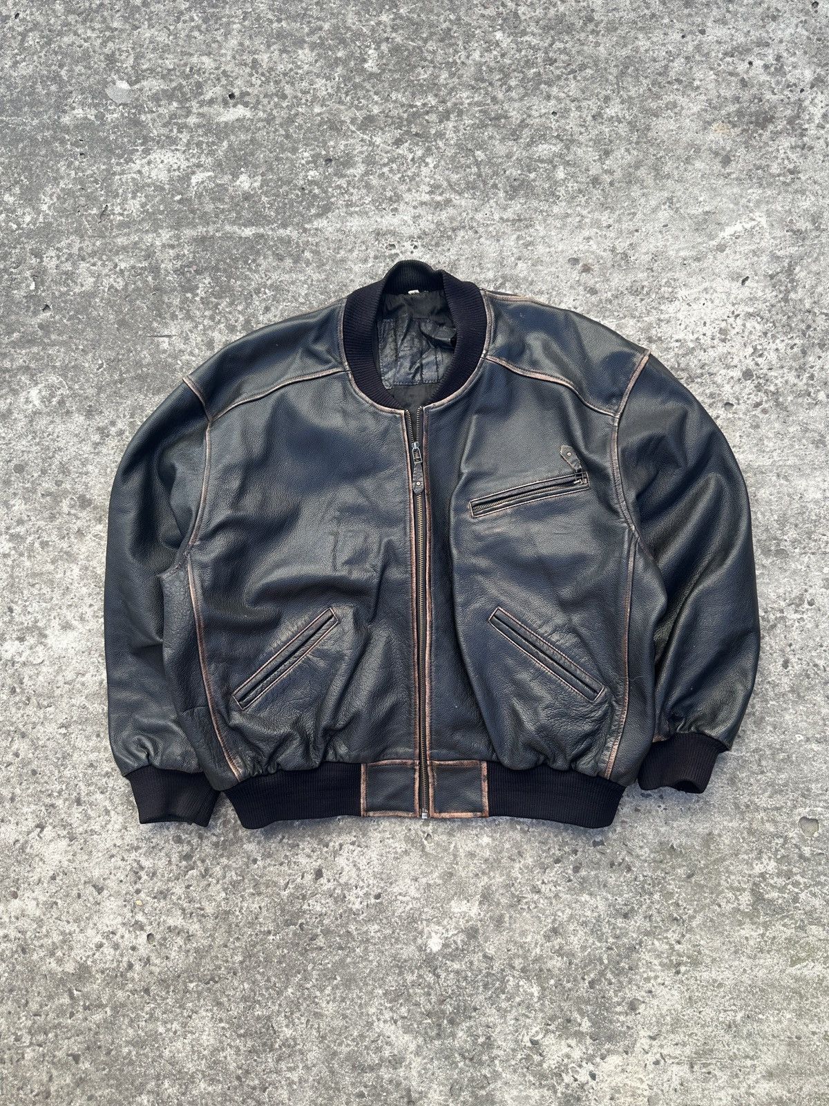 Y2K Bombers Leather Jacket Black Avant Garde Opium Style USA