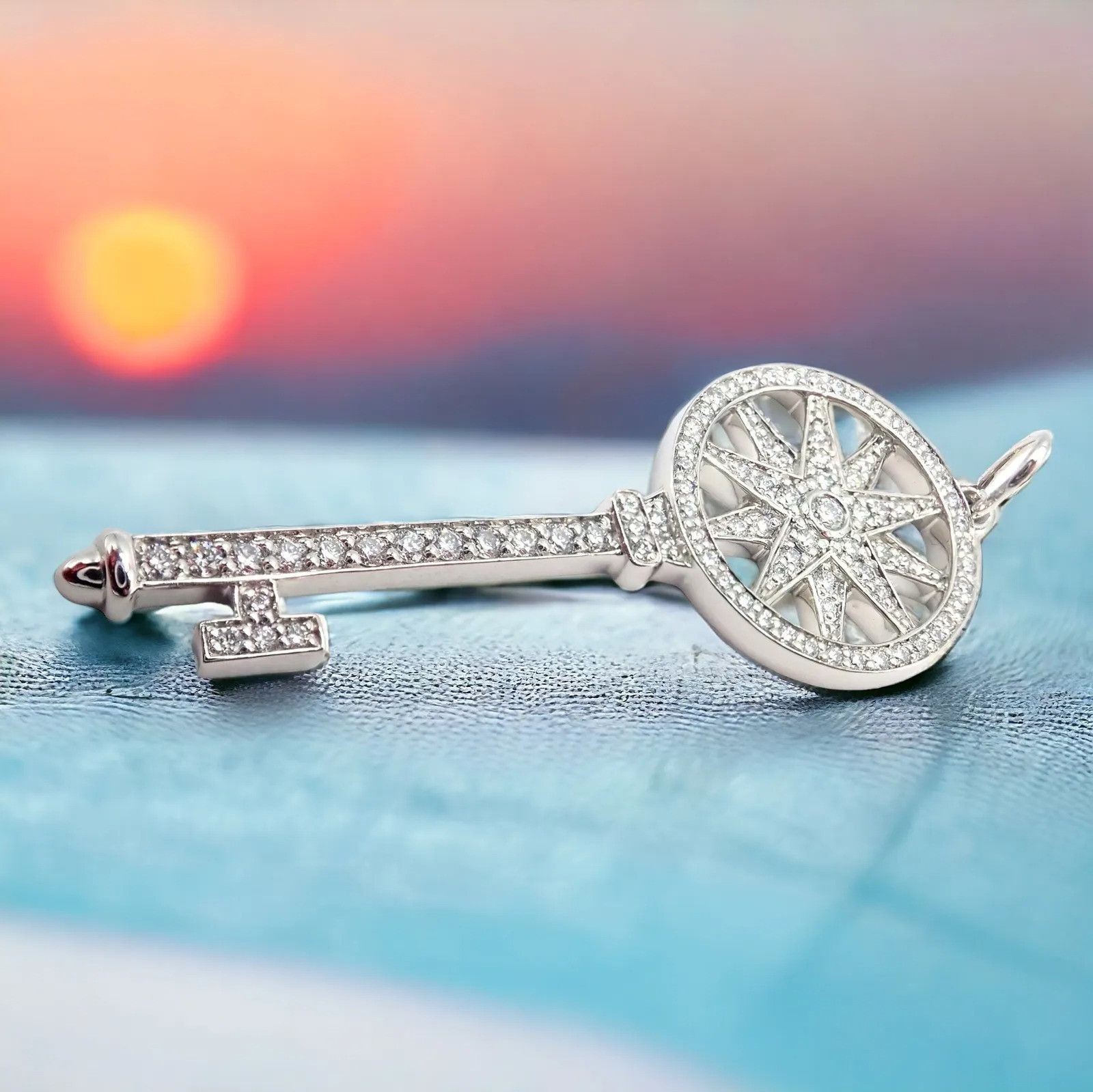 Tiffany & Co Platinum Diamond Key Star Pendant Necklace