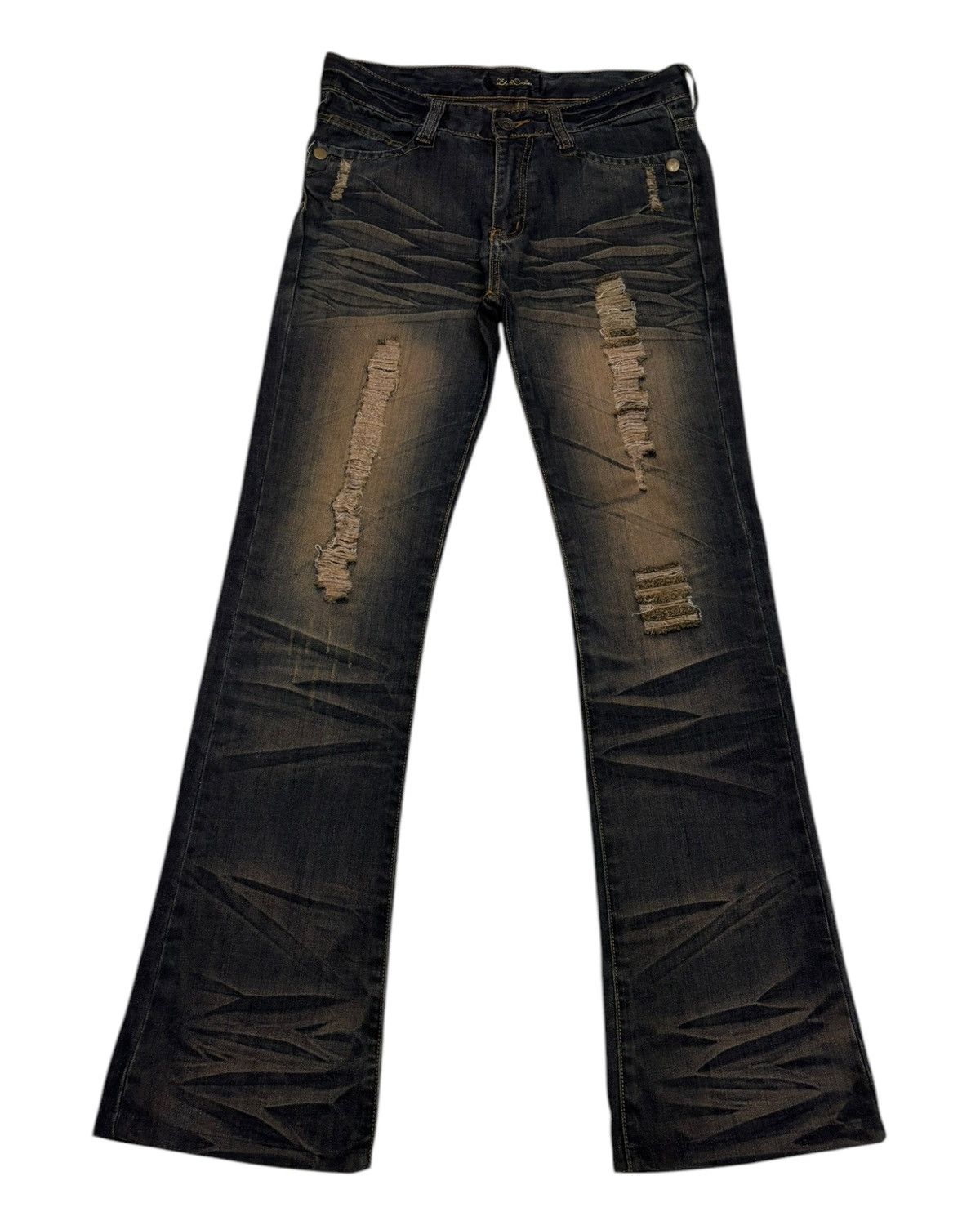 If Six Was Nine × Japanese Brand × Le Grande Bleu (L.G.B.) 🔥FLARE JEANS WHISKER BLACK CROWN CLAW MARK DISTRESS JEAN Size US 32 / EU 48 - 1 Thumbnail