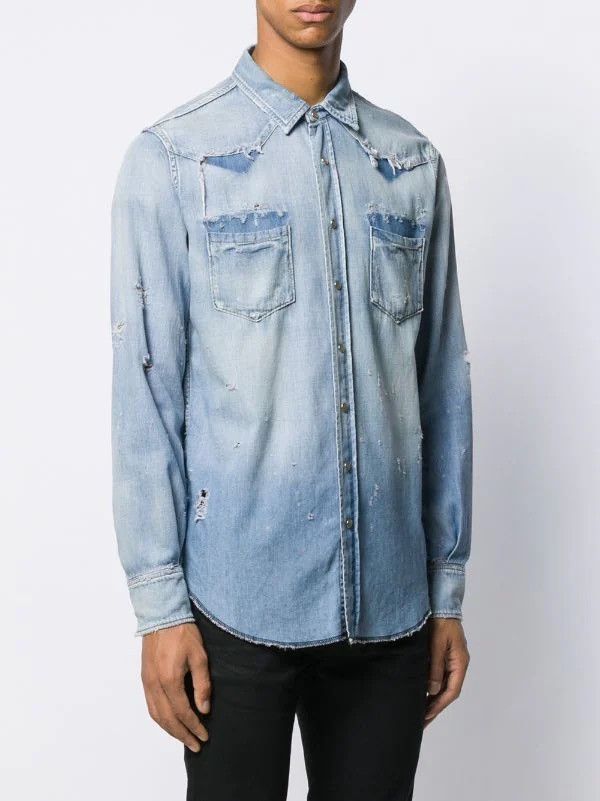 Saint Laurent Paris Saint Laurent Paris Distressed Denim Shirt Size US XS / EU 42 / 0 - 1 Thumbnail
