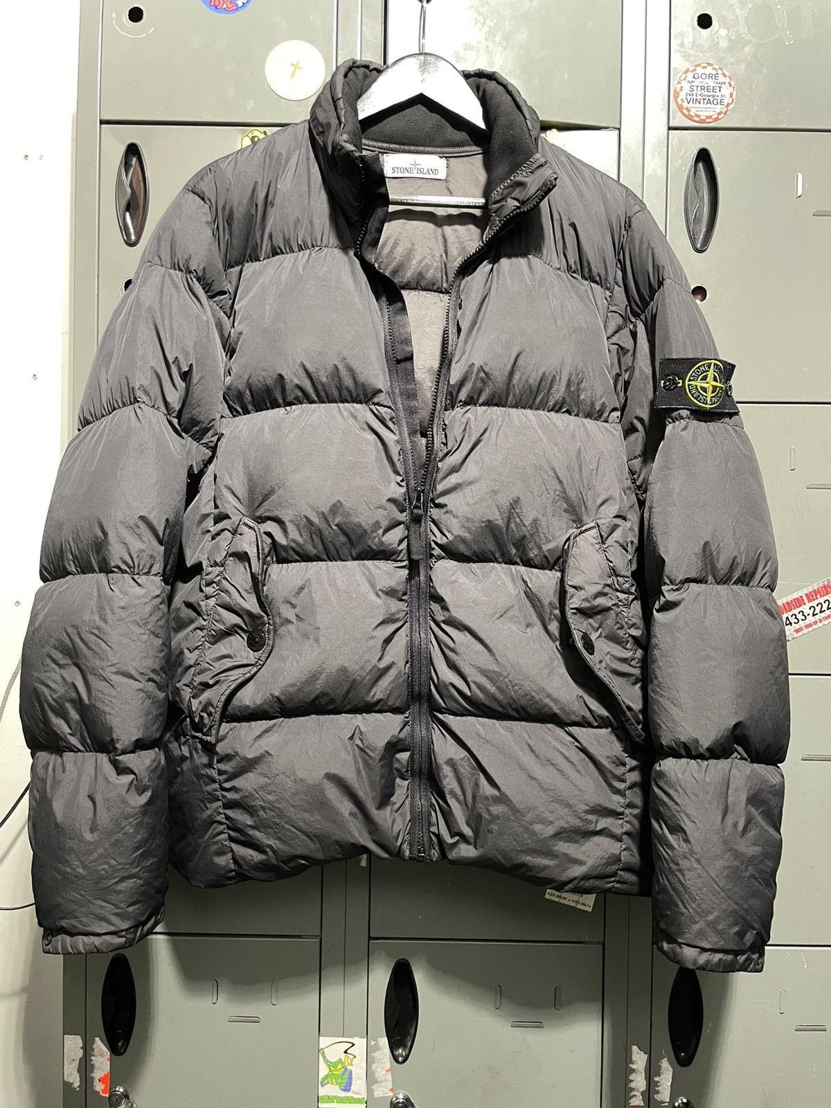 image of Stone Island Ny Down Puffer Jacket Garment Dyed Crinkle Reps in Slate, Men's (Size Large)