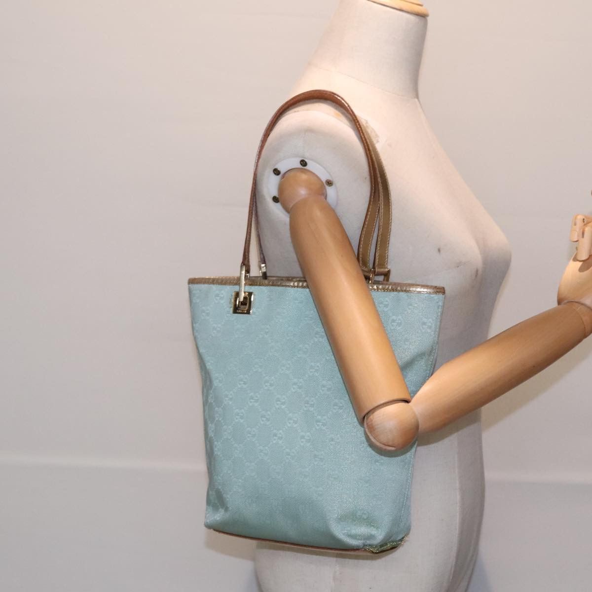 Gucci GUCCI GG Canvas Tote Bag Light Blue Gold 002 002 Size ONE SIZE - 21 Thumbnail