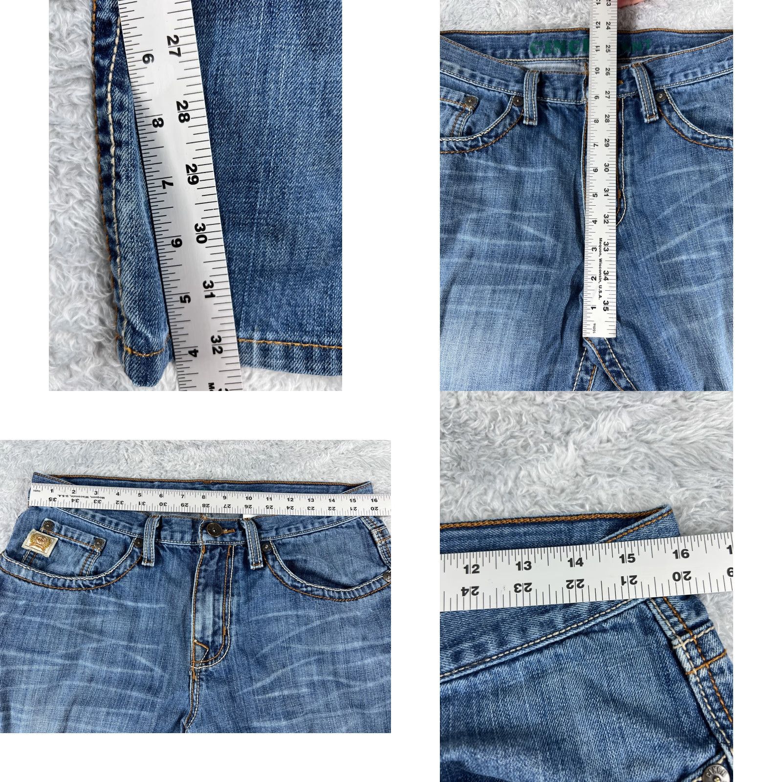 Denime Cinch Jeans Adult 31 Blue Denim Bootcut 5-Pocket Distressed 100% Cotton 31x32 Mens Regular Size US 31 - 8 Thumbnail