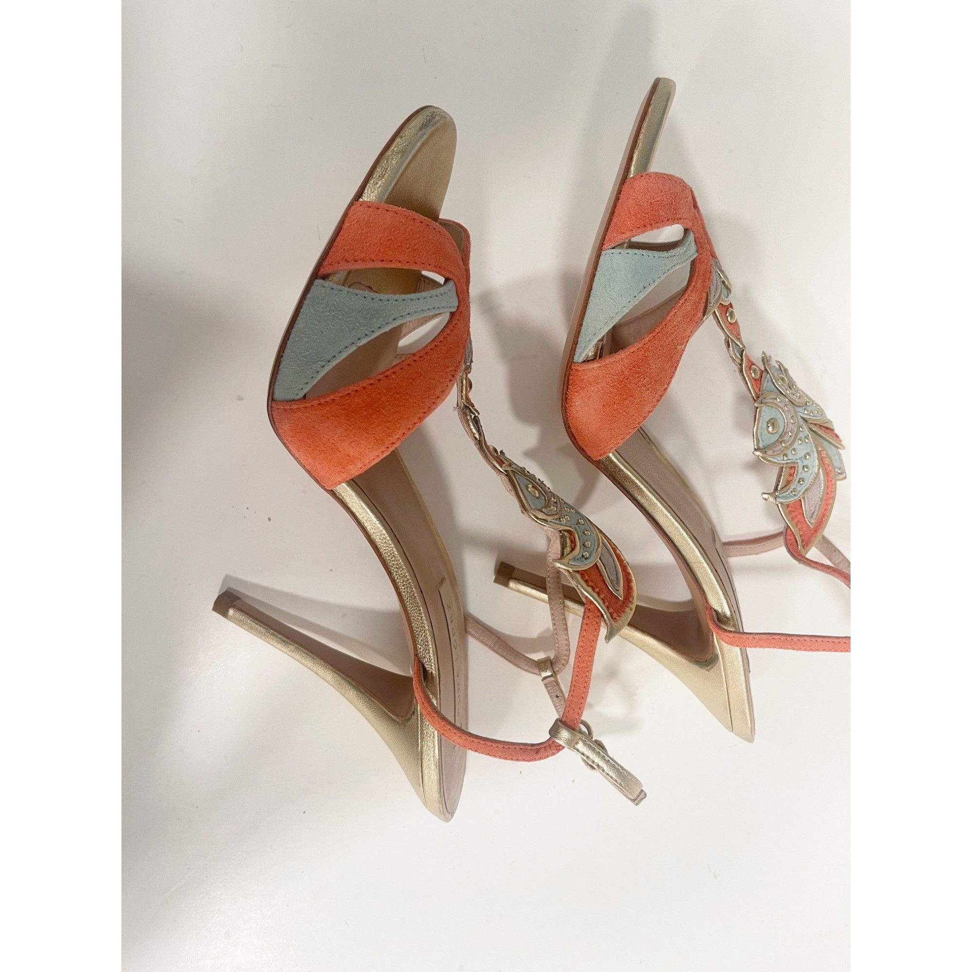 Other Pura Lopez Coral & Mint Leather & Suede Strappy Heels With G Size US 7.5 / IT 37.5 - 7 Thumbnail