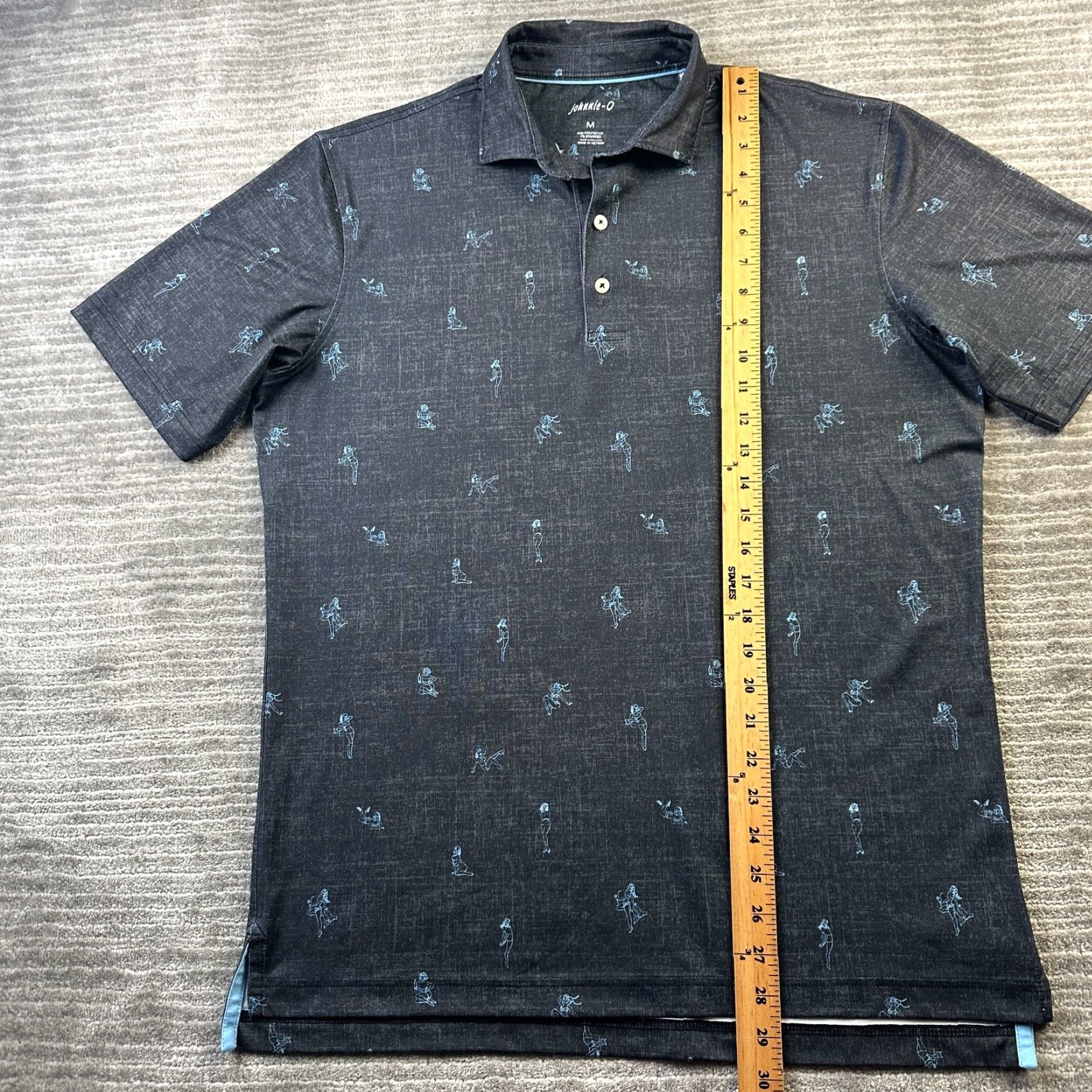 johnnie-O Johnnie-O Polo Shirt Mens M Black Blue All Over Print Golf Performance Shirt Size US M / EU 48-50 / 2 - 7 Thumbnail