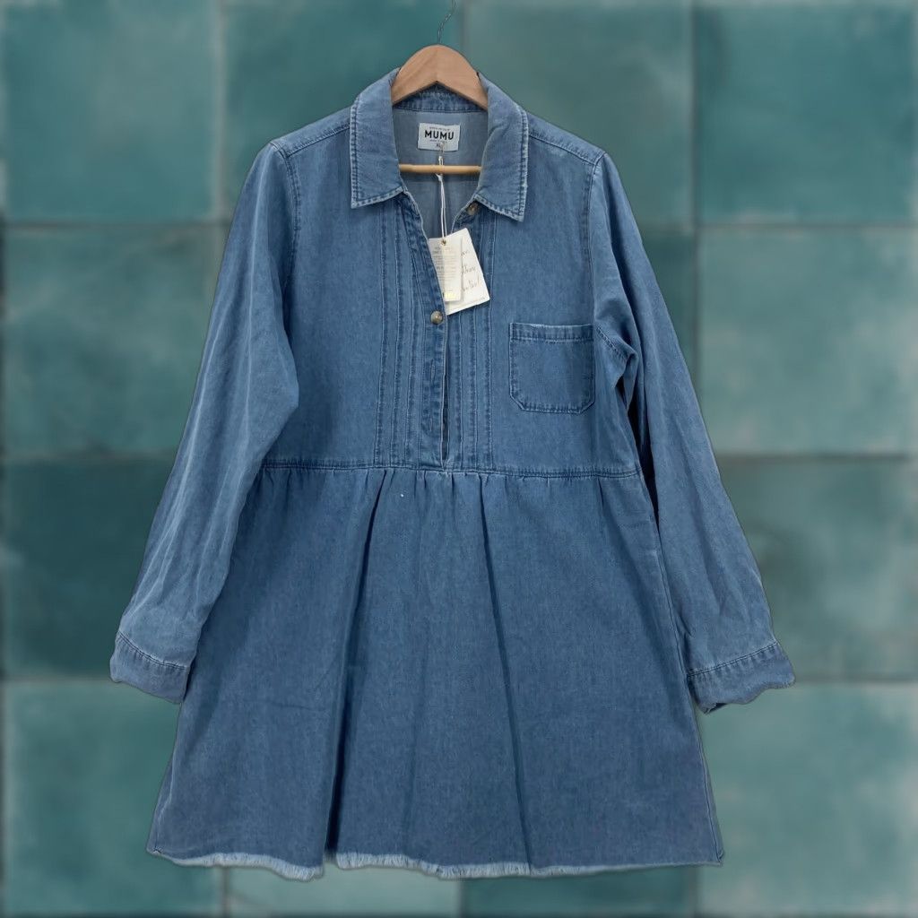 Show Me Your MuMu VINTAGE Show Me Your MuMu Denim Shirt Dress Womens XL Blue Louisiana Raw Hem Long Sleeve Size XL / US 12-14 / IT 48-50 - 1 Thumbnail