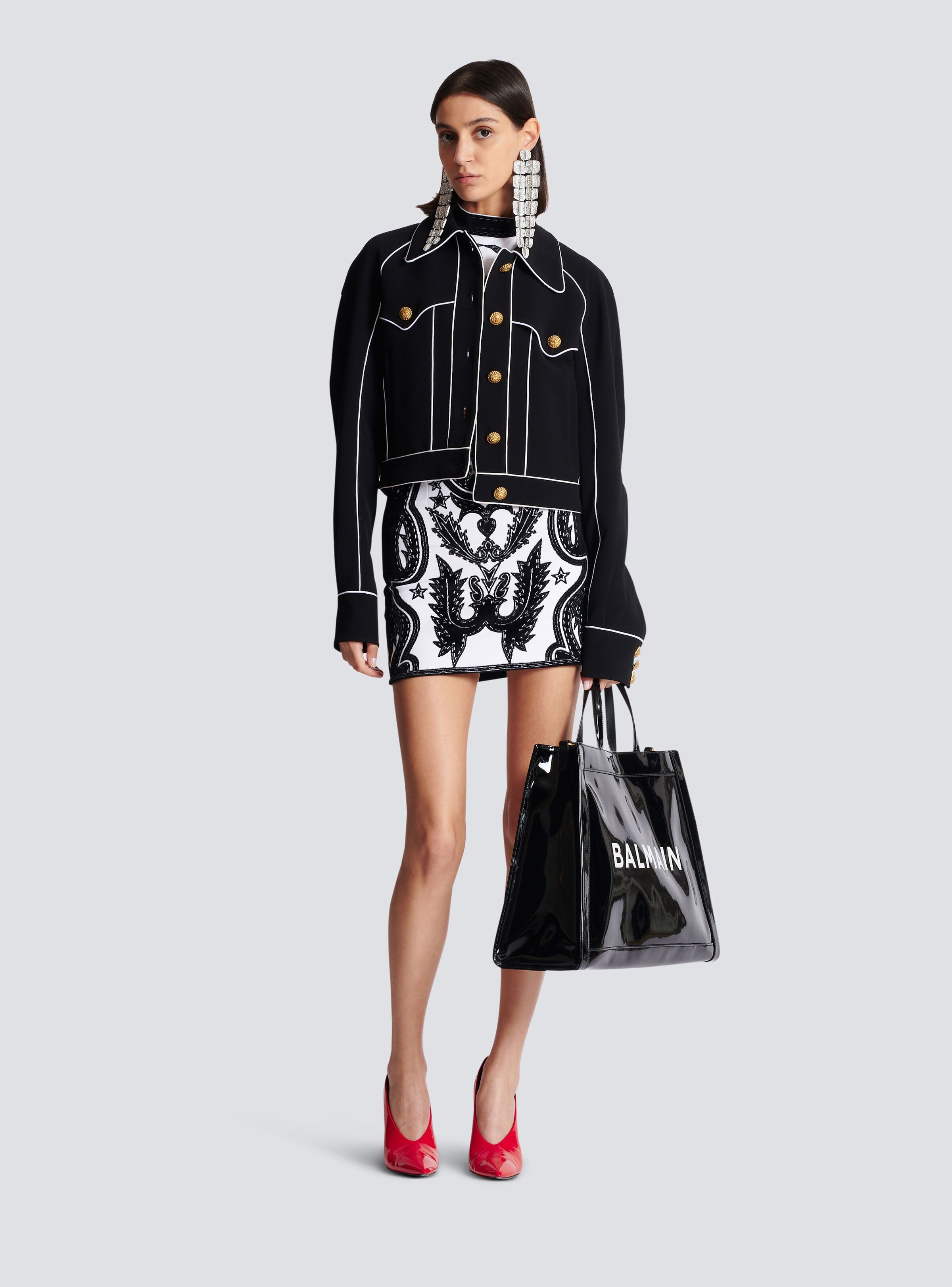 Balmain o1s1wg110825 Western Mini Skirt in Black/White Size 30" / US 8 / IT 44 - 4 Thumbnail