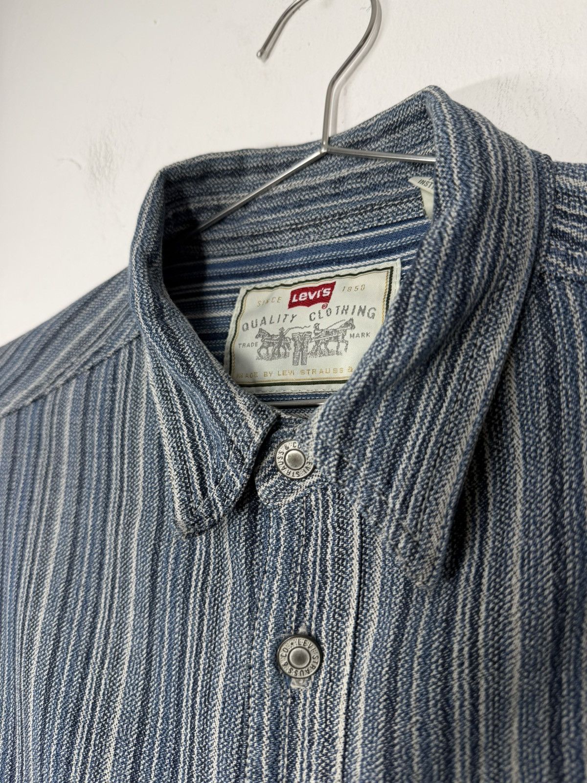 Levi's Vintage Clothing Vintage 90s Levi’s Hickory Stripe Workwear Shirt - Metal but Size US L / EU 52-54 / 3 - 2 Thumbnail