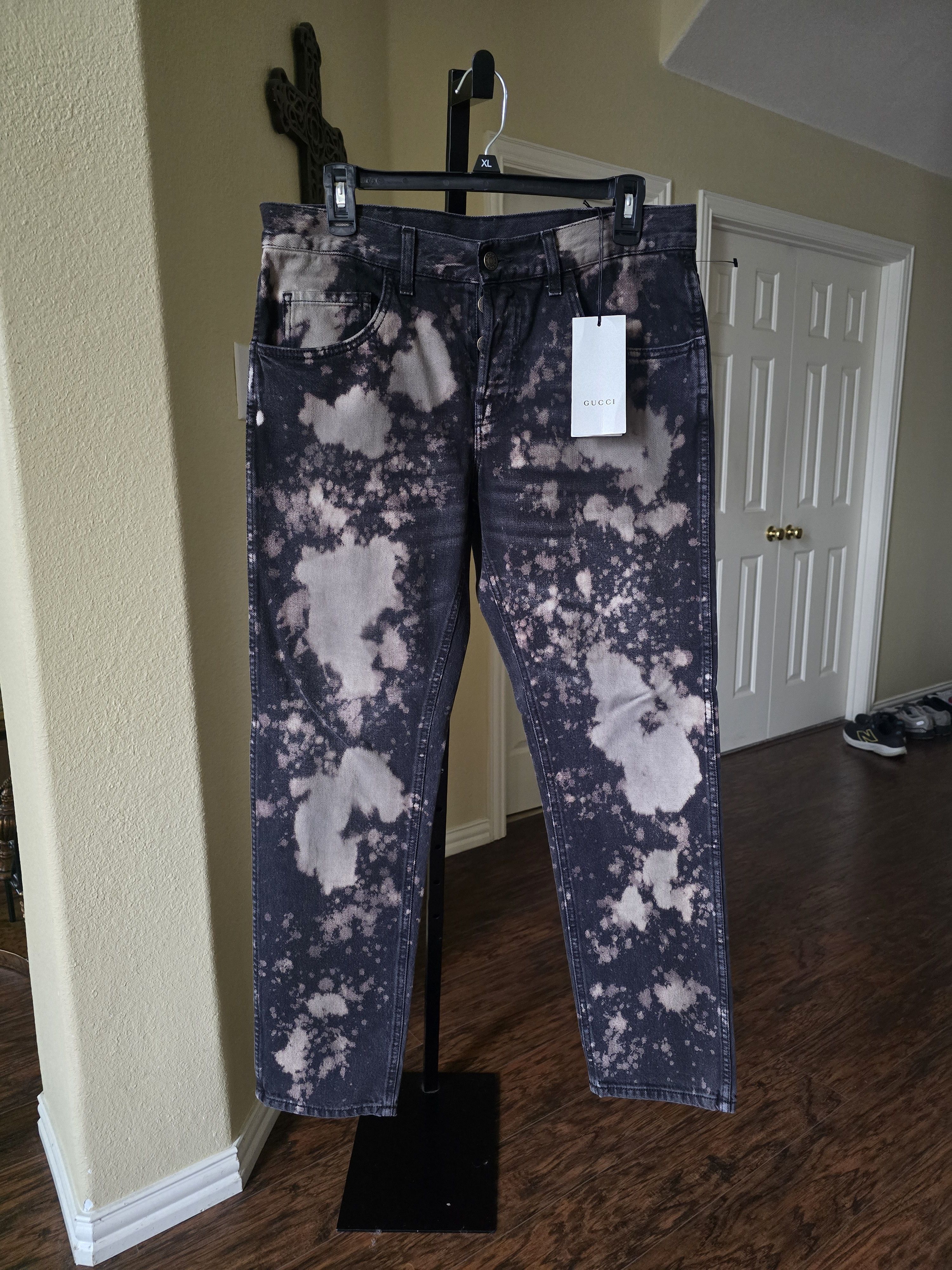 Gucci Gucci Bleached Black Denim Jeans/Beige Splatter Size 33 NWT Size US 33 - 3 Thumbnail