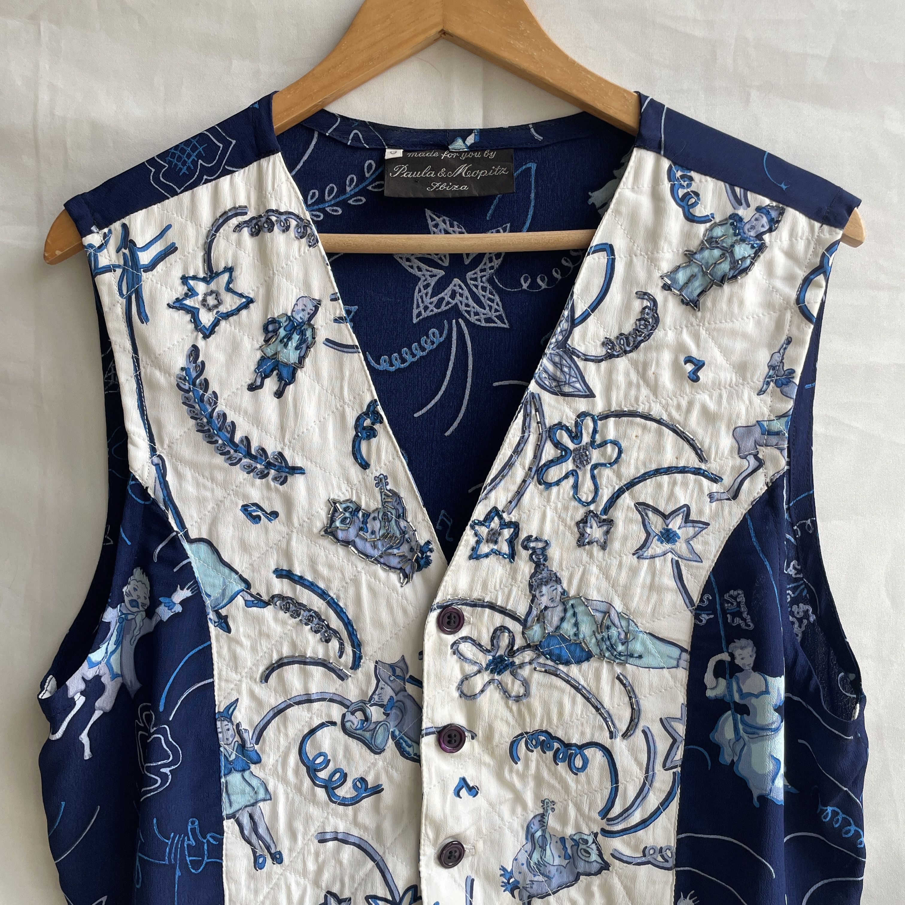 Vintage Paula & Mopitz Ibiza Loewe VTG 70s Silk Embelished Waistcoat Size L / US 10 / IT 46 - 4 Thumbnail
