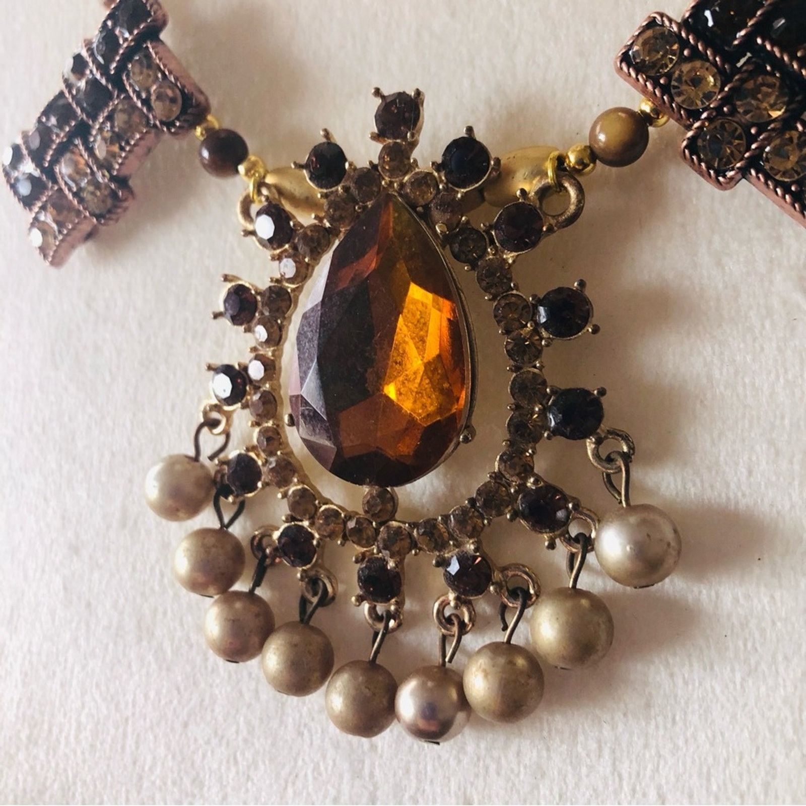 Handmade Handcrafted repurpose brown topaz gem Pearl necklace Size ONE SIZE - 9 Thumbnail