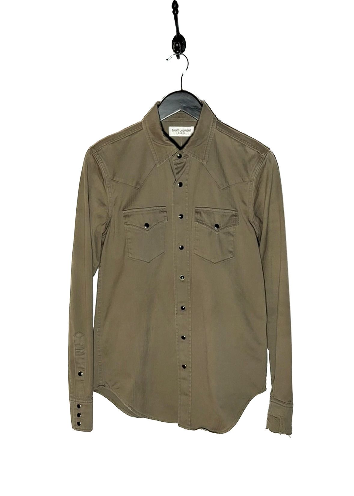 Saint Laurent Paris Saint Laurent 2020 Khaki Snap Buttoned Western Shirt Size S / US 4 / IT 40 - 1 Thumbnail
