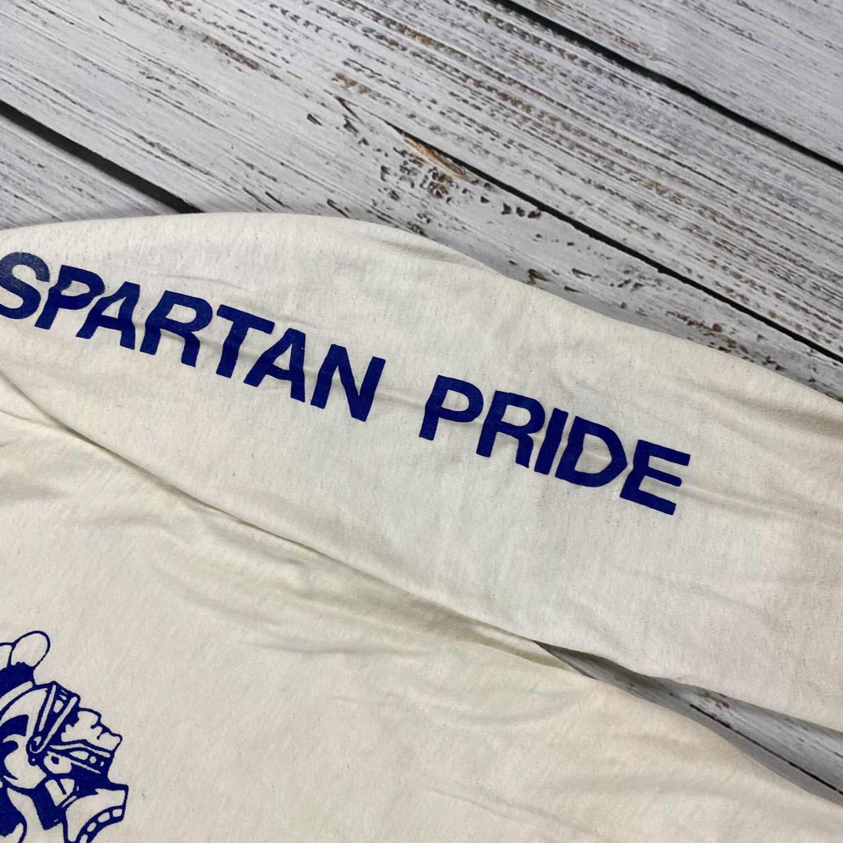 Vintage VINTAGE 1980s Screen Stars Football Long Sleeve T-Shirt Unisex Adult Medium White Spartans Throop PA Size US M / EU 48-50 / 2 - 2 Thumbnail