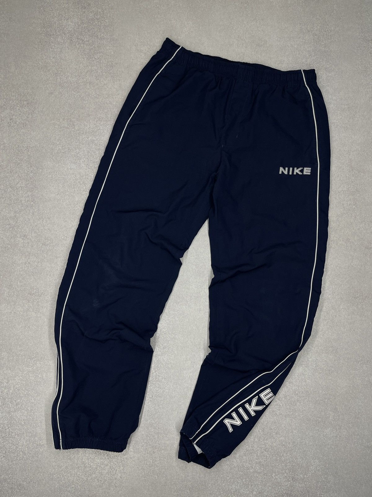 Vintage Nike Nylon Sweatpants Navy Double Big Logo Drill Y2K