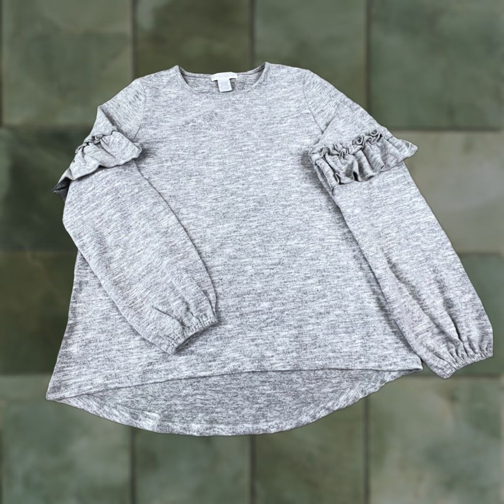 Vintage Design History Womens Sweater Large Extra Large Gray Ruffled Long Sleeves Soft Casual New Size L / US 10 / IT 46 - 1 Thumbnail