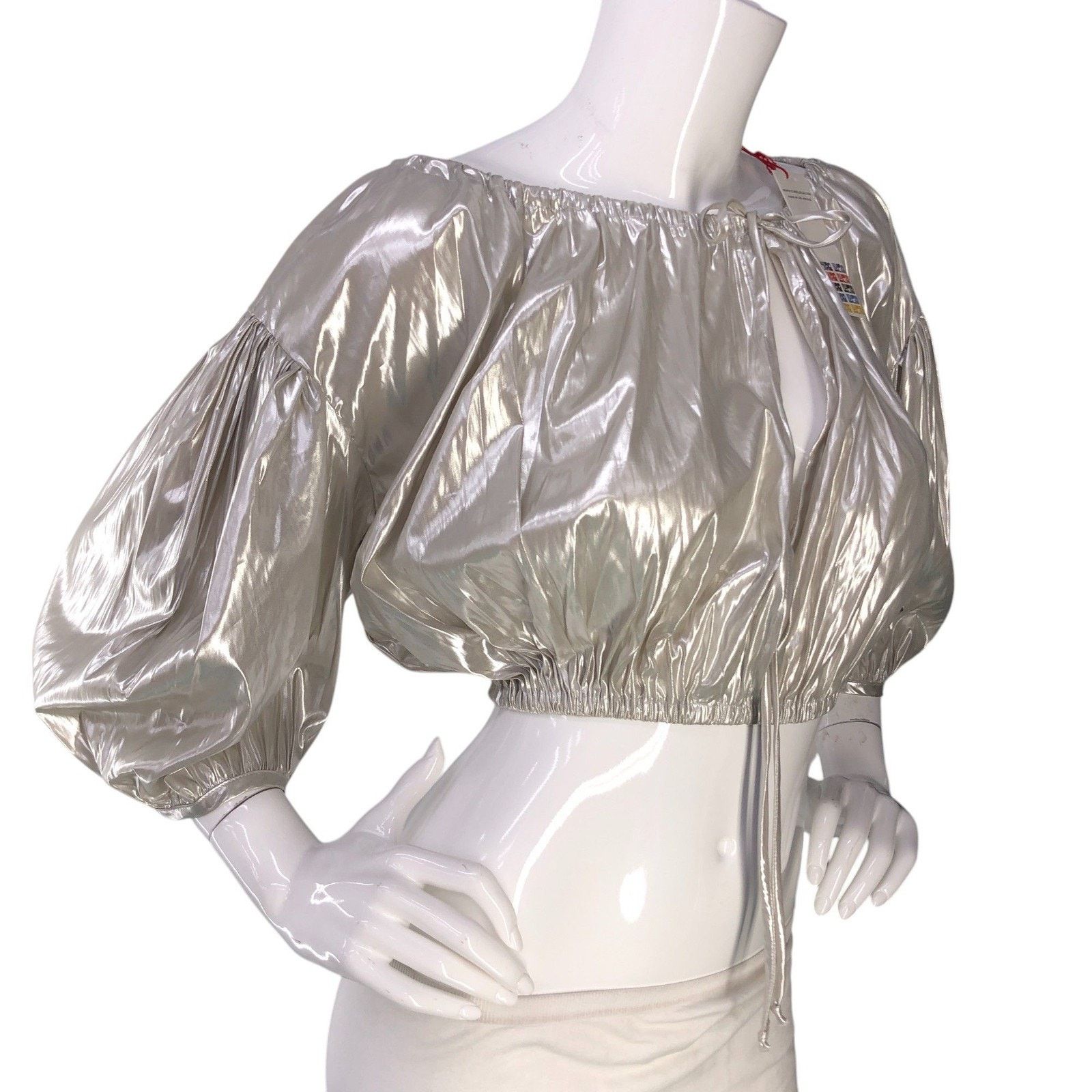 Ciao Lucia Ciao Lucia Top XS Octavia Foiled Satin Cropped Puff Sleeve Size XS / US 0-2 / IT 36-38 - 10 Thumbnail