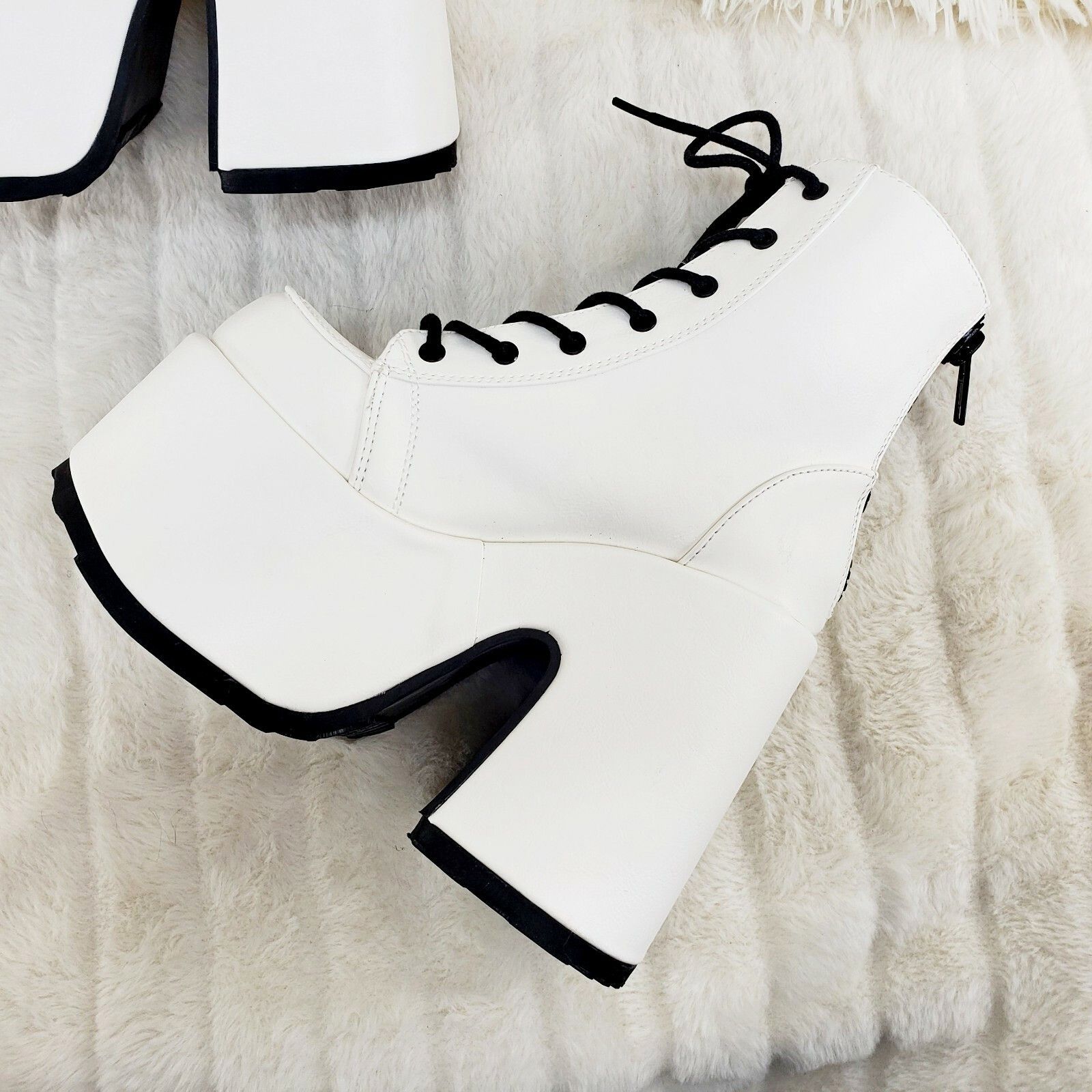 Other Camel 203 Stacked White Matte Platform Goth Punk Ankle Boots Size US 8 / IT 38 - 4 Thumbnail