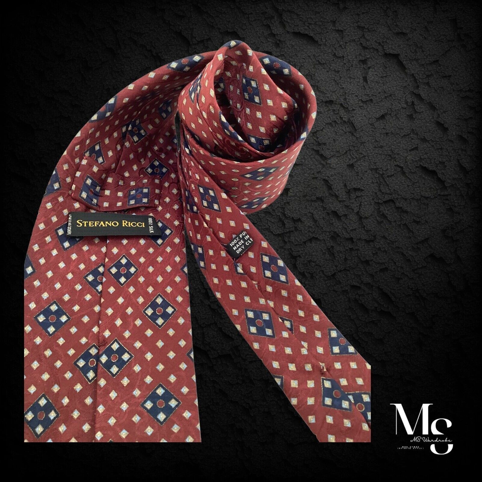 Stefano Ricci STEFANO RICCI XL Burgundy Geometric With 3D Paisley Silk Tie Size ONE SIZE - 3 Thumbnail