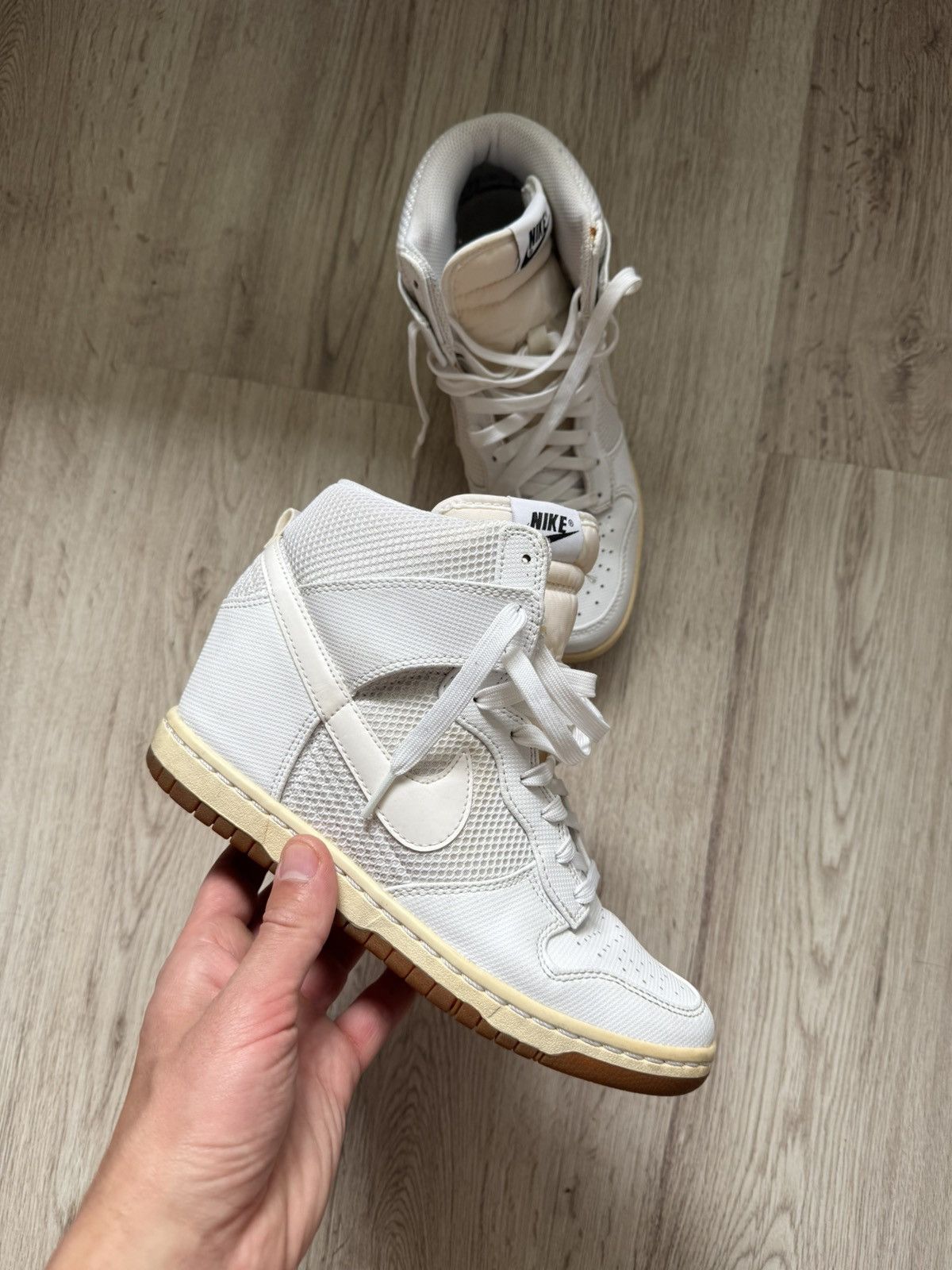 Nike RARE🔥 Nike Dunk Sky Hi Mesh White Leather Sz Sneaker Wedge Size US 8.5 / IT 38.5 - 5 Thumbnail