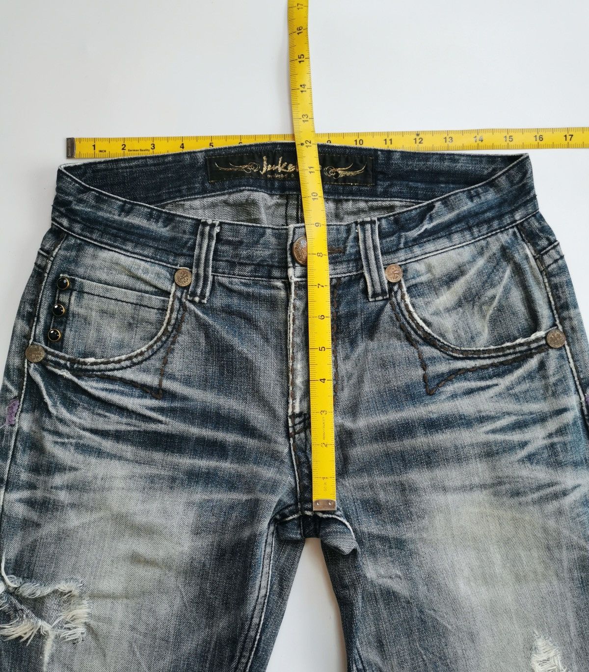 Japanese Brand Jukebox Japan Whiskers Faded Distressed Jeans Size US 31 - 10 Thumbnail