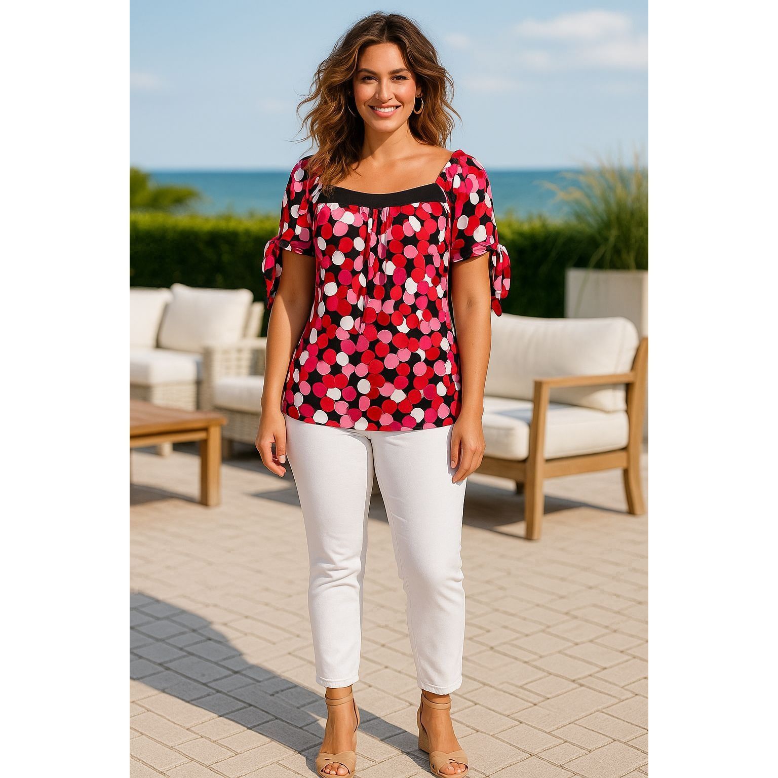 Other AGB Medium Multicolor Made In USA Blouse Bubble Circle Print Size M / US 6-8 / IT 42-44 - 1 Thumbnail