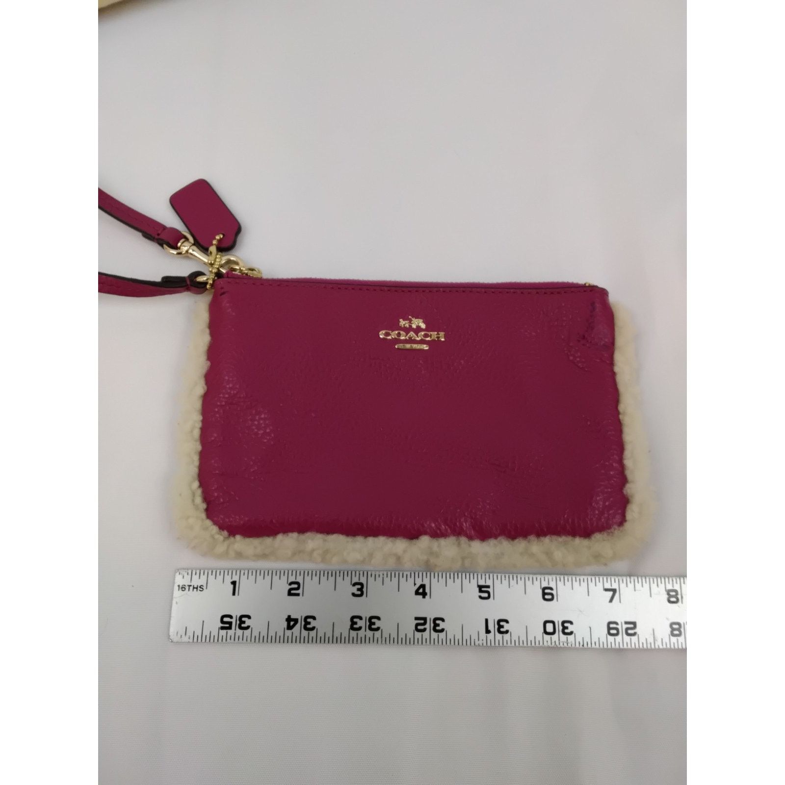 Coach Coach Wristlet Pouch Pink Leather With Shearling Fleece Trim Size ONE SIZE - 12 Thumbnail