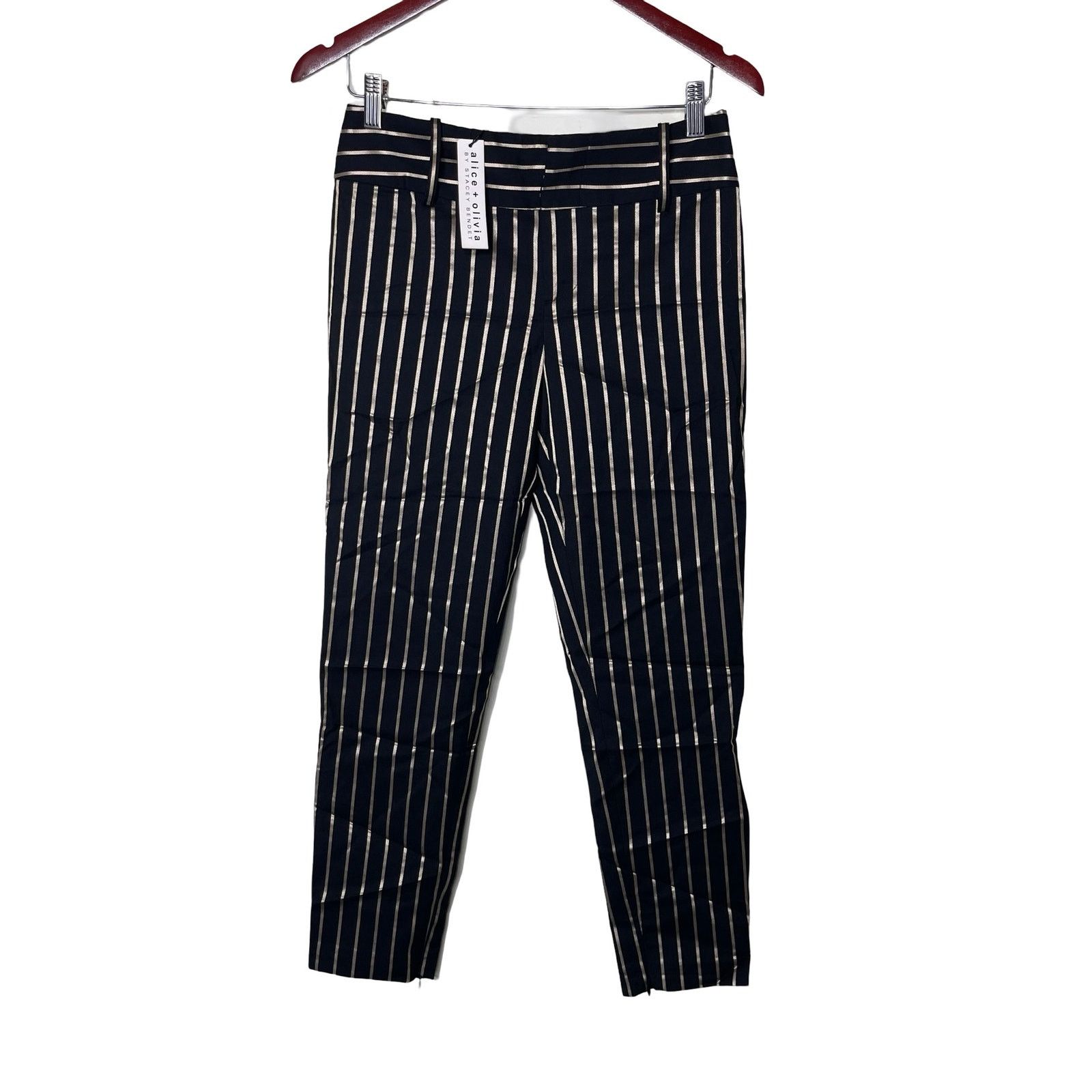 Alice + Olivia New Alice + Olivia black gold stripe mid rise ankle zip pant Size 26" / US 2 / IT 38 - 2 Thumbnail