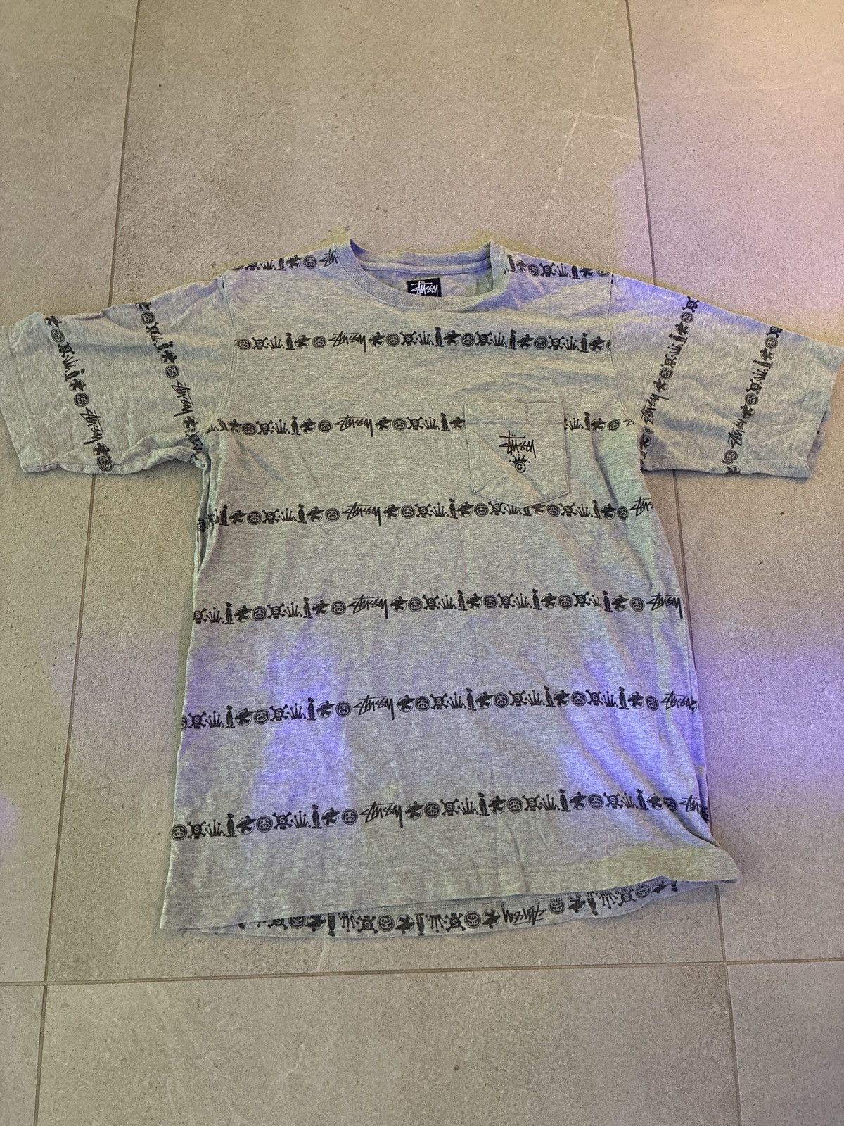 Stussy Stüssy Grey All-Over Print Pocket Tee – Size M Size US M / EU 48-50 / 2 - 1 Thumbnail