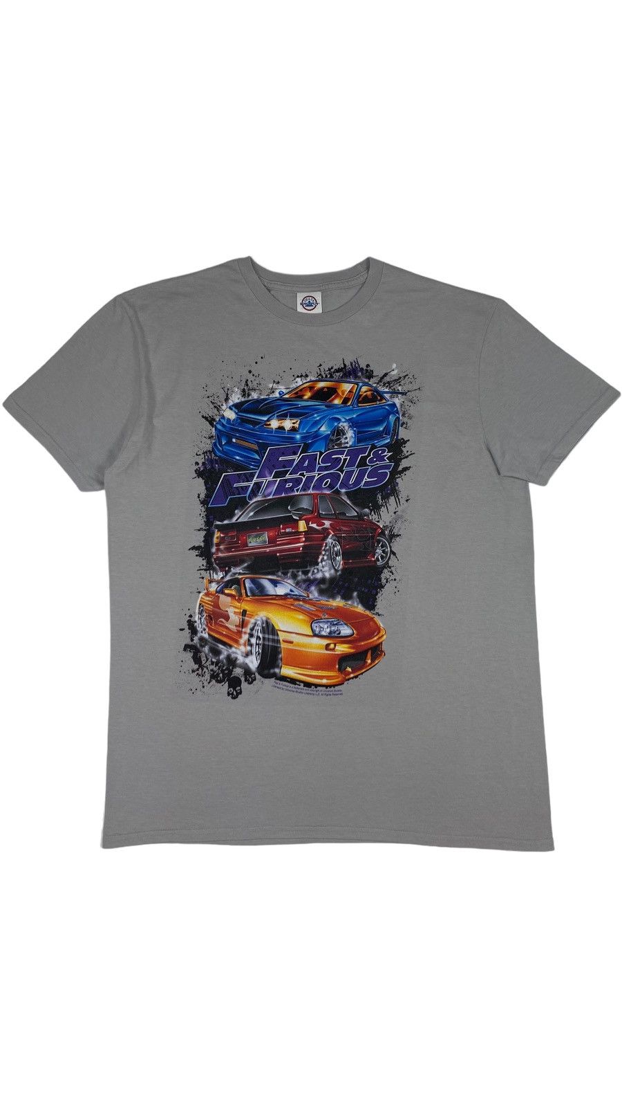image of Y2K Fast Furious Racing Movie Cars T-Shirt in Grey, Men's (Size Large)