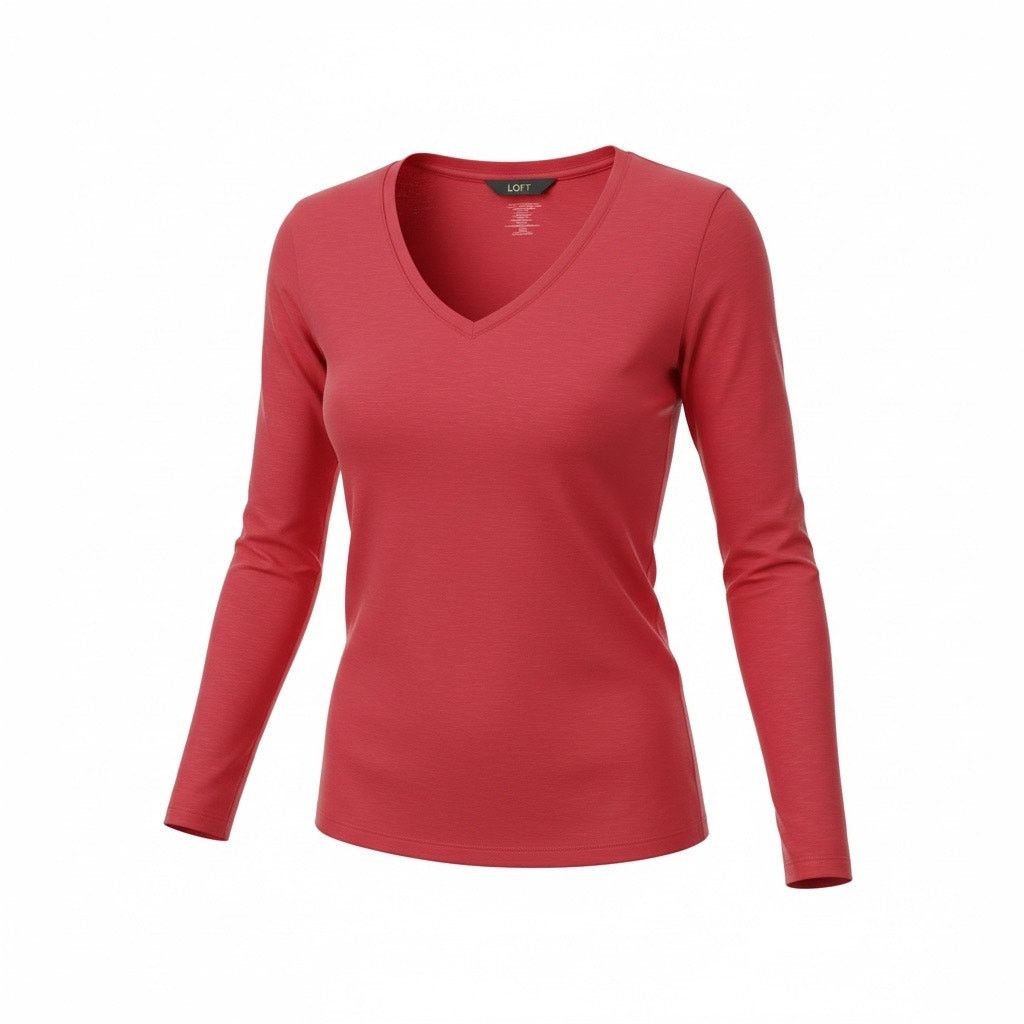 Loft LOFT Women’s XS Red Long Sleeve V-Neck Lightweight Knit Top Size XS / US 0-2 / IT 36-38 - 1 Thumbnail