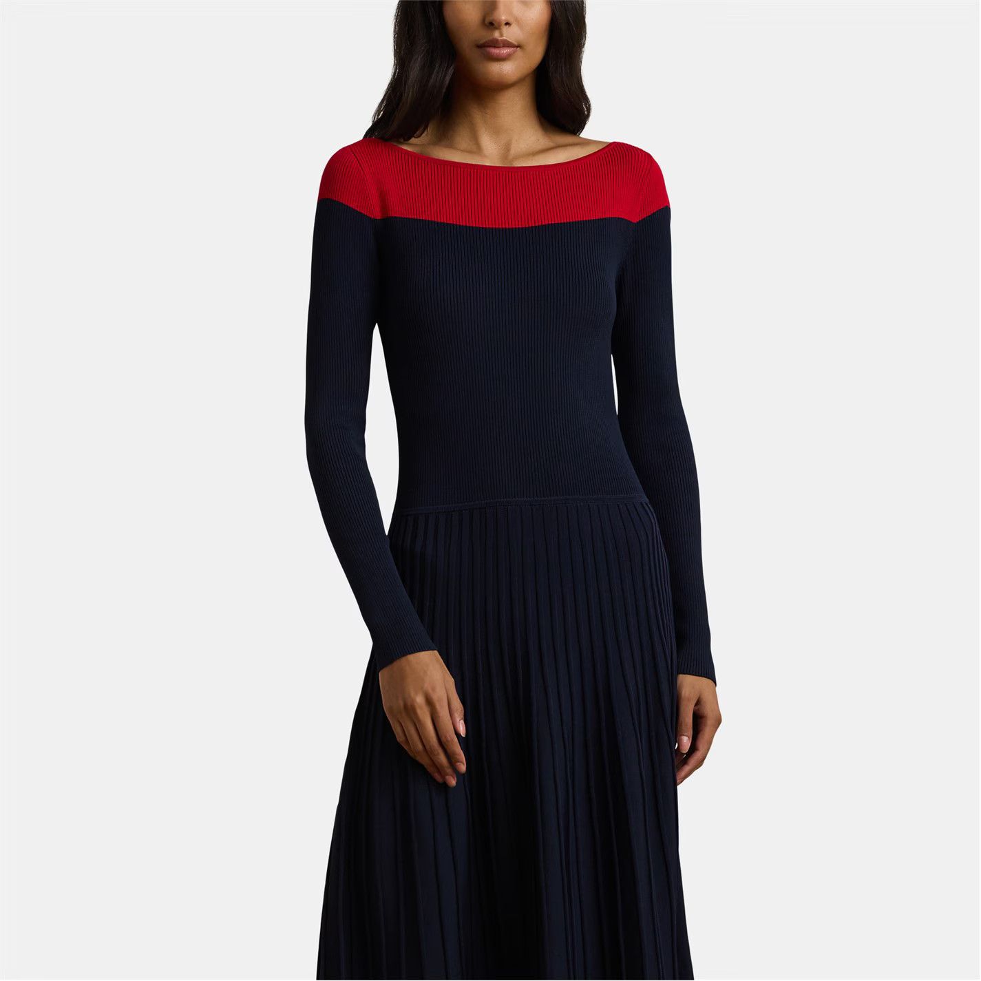 Lauren Ralph Lauren o1g2r1mq0825 Pointelle Knit Dress in Navy/Red Size XL / US 12-14 / IT 48-50 - 2 Thumbnail