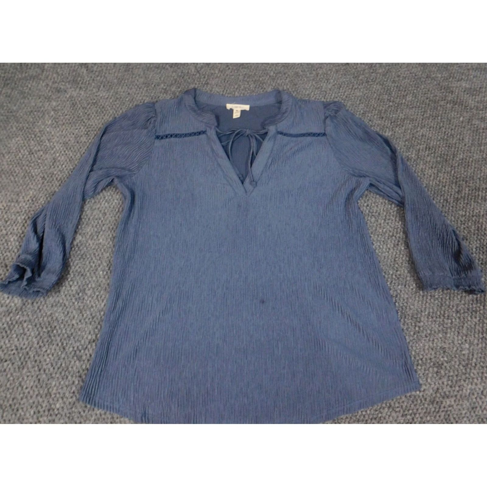 Vintage Como Blu Blouse Shirt Womens Medium Blue Cap Sleeve Collared Pullover Rayon Button Casual Regular Fit Size M / US 6-8 / IT 42-44 - 2 Thumbnail